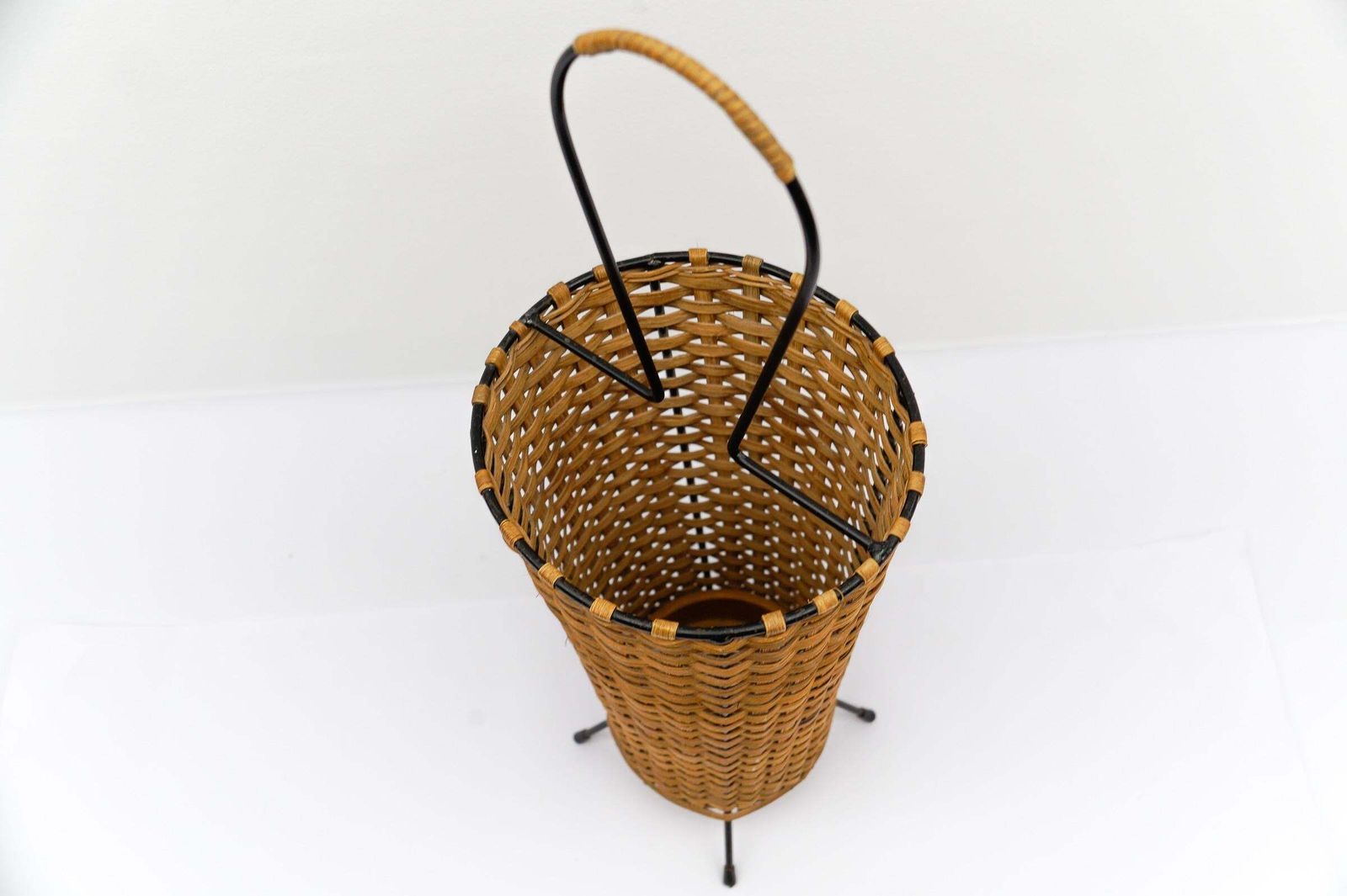 Scandinavian Umbrella Stand Made Of Rattan And Cord, 1960s Sweden photo vintage