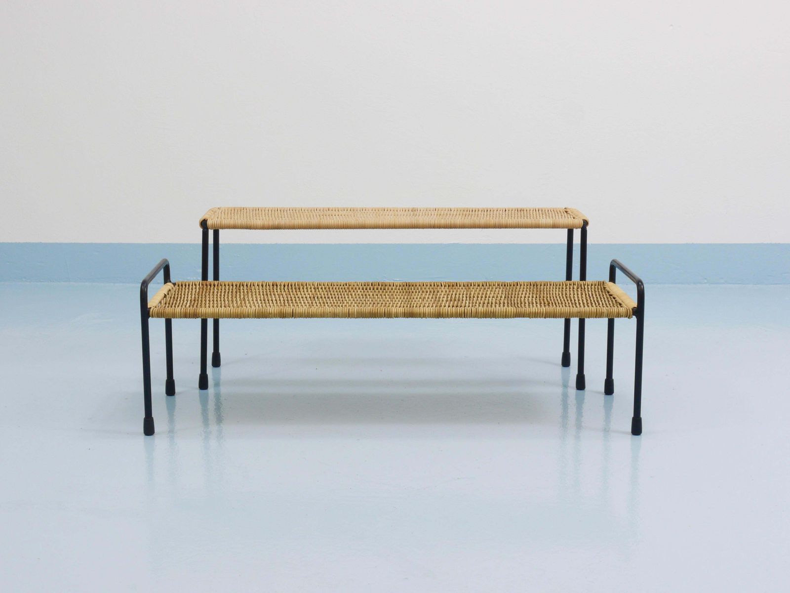 Carl Aubock Side Table, Flower Plant Bench, Iron, Rattan, Wicker, Austria, 1950s photo furniture