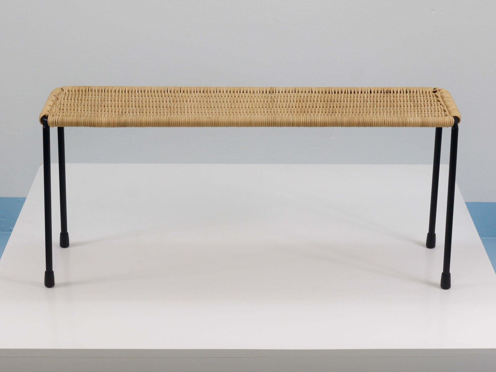 photo for sale Carl Aubock Side Table, Flower Plant Bench, Iron, Rattan, Wicker, Austria, 1950s
