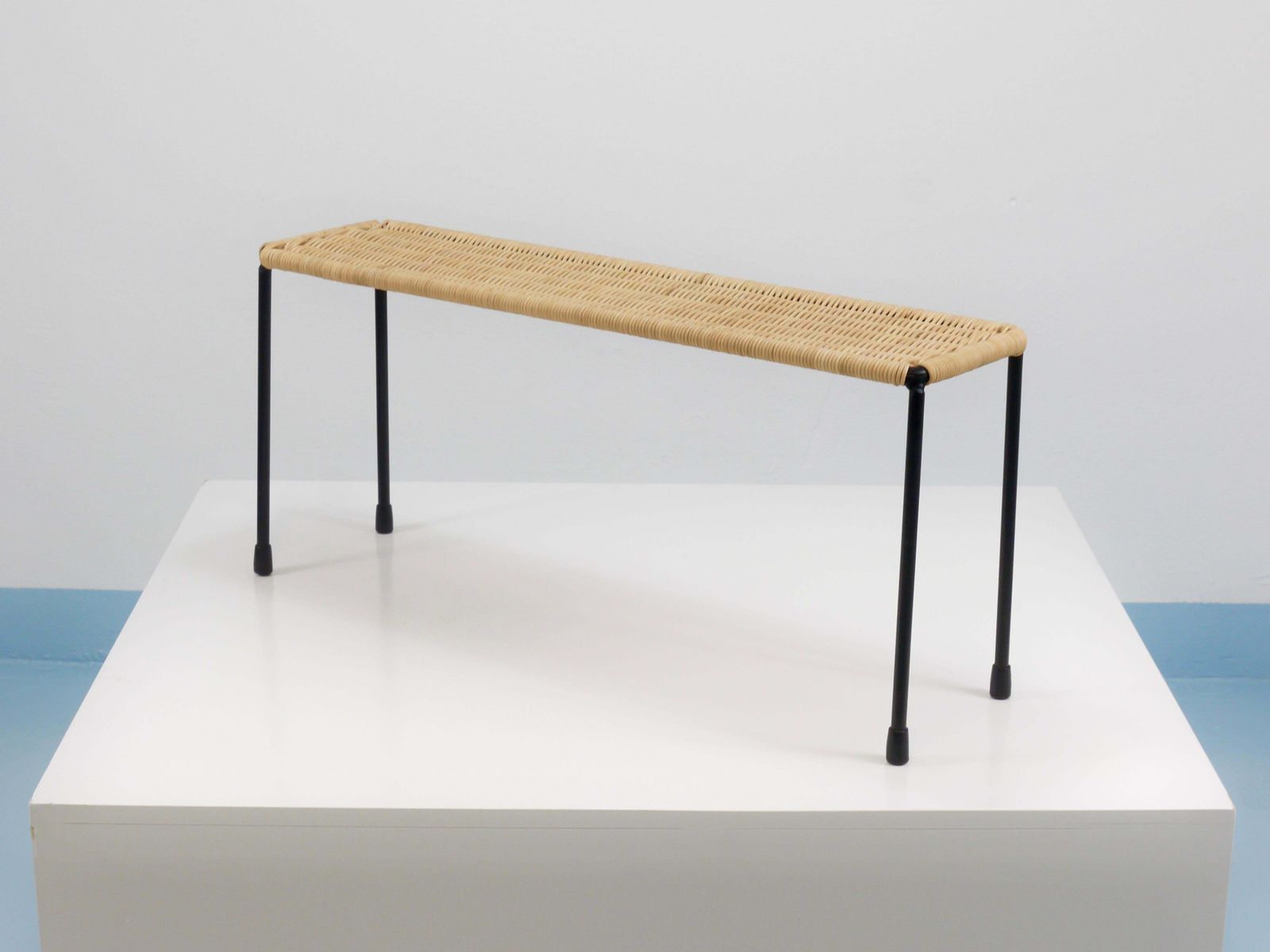 1221.0 Carl Aubock Side Table, Flower Plant Bench, Iron, Rattan, Wicker, Austria, 1950s photo
