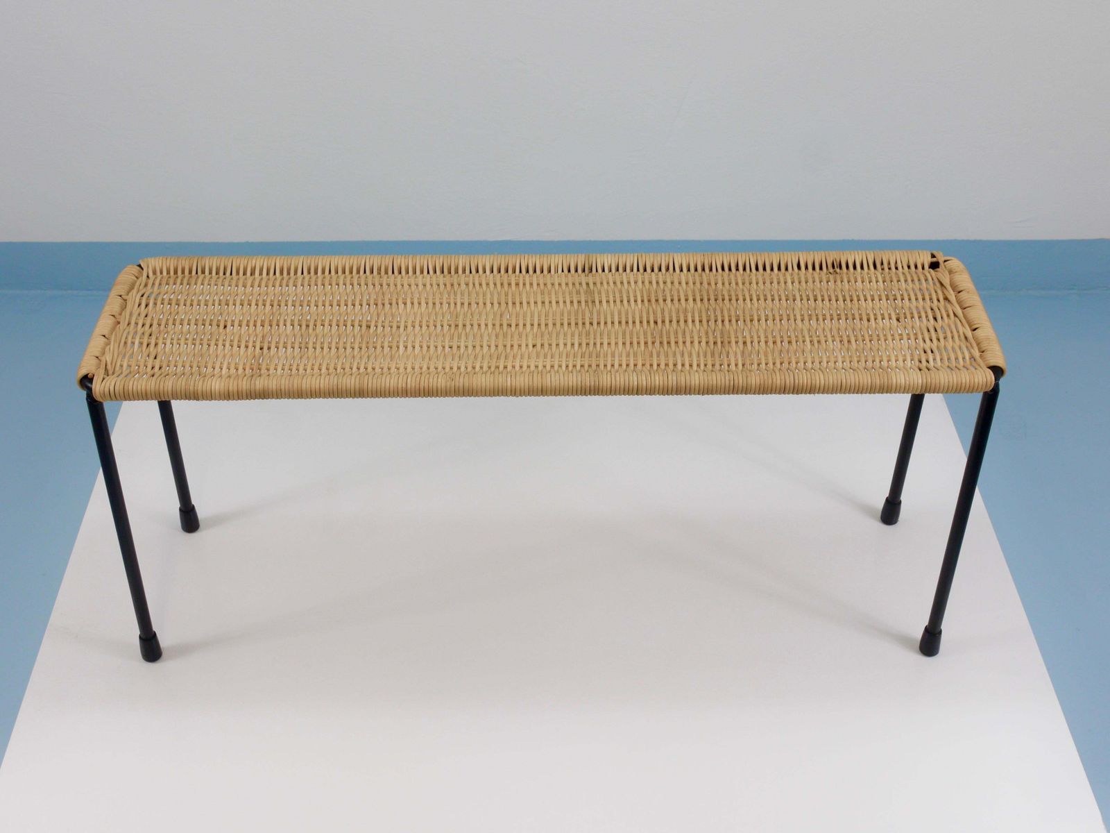 photo buy Carl Aubock Side Table, Flower Plant Bench, Iron, Rattan, Wicker, Austria, 1950s