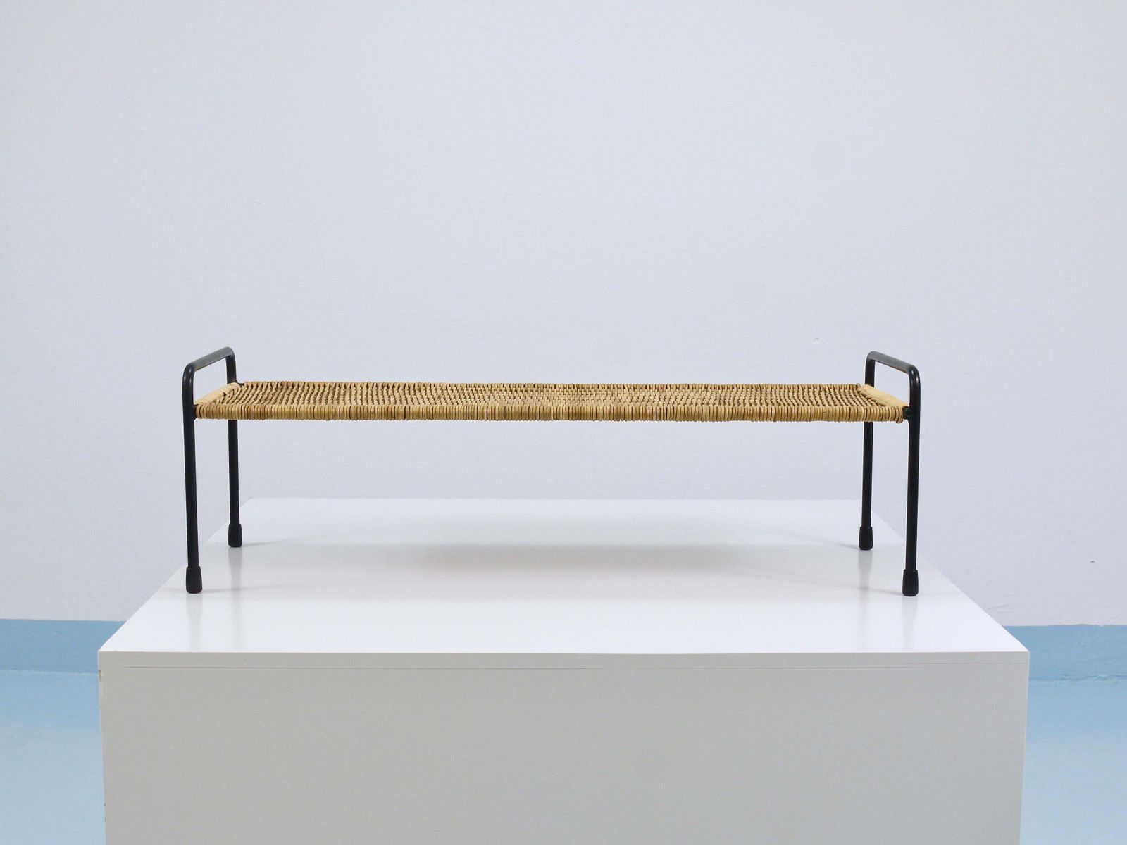 Carl Aubock Side Table, Flower Plant Bench, Iron, Rattan, Wicker, Austria, 1950s photo for sale