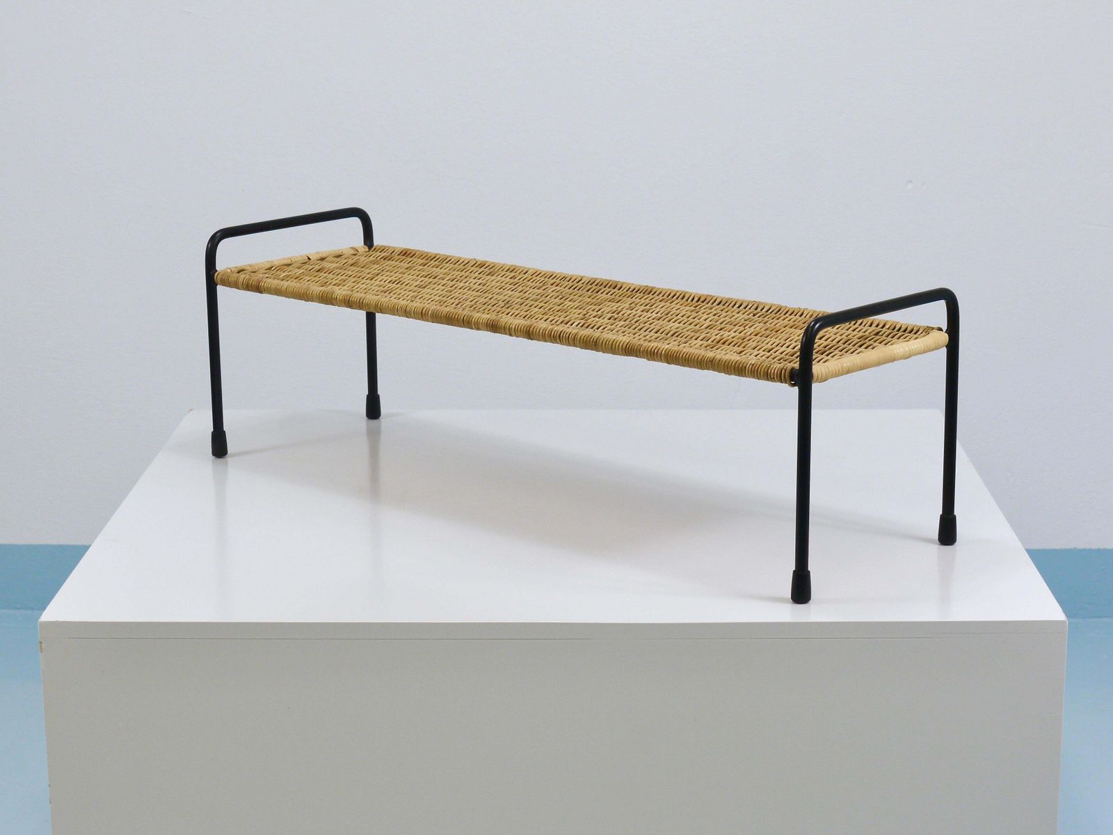 Carl Aubock Side Table, Flower Plant Bench, Iron, Rattan, Wicker, Austria, 1950s photo Furniture