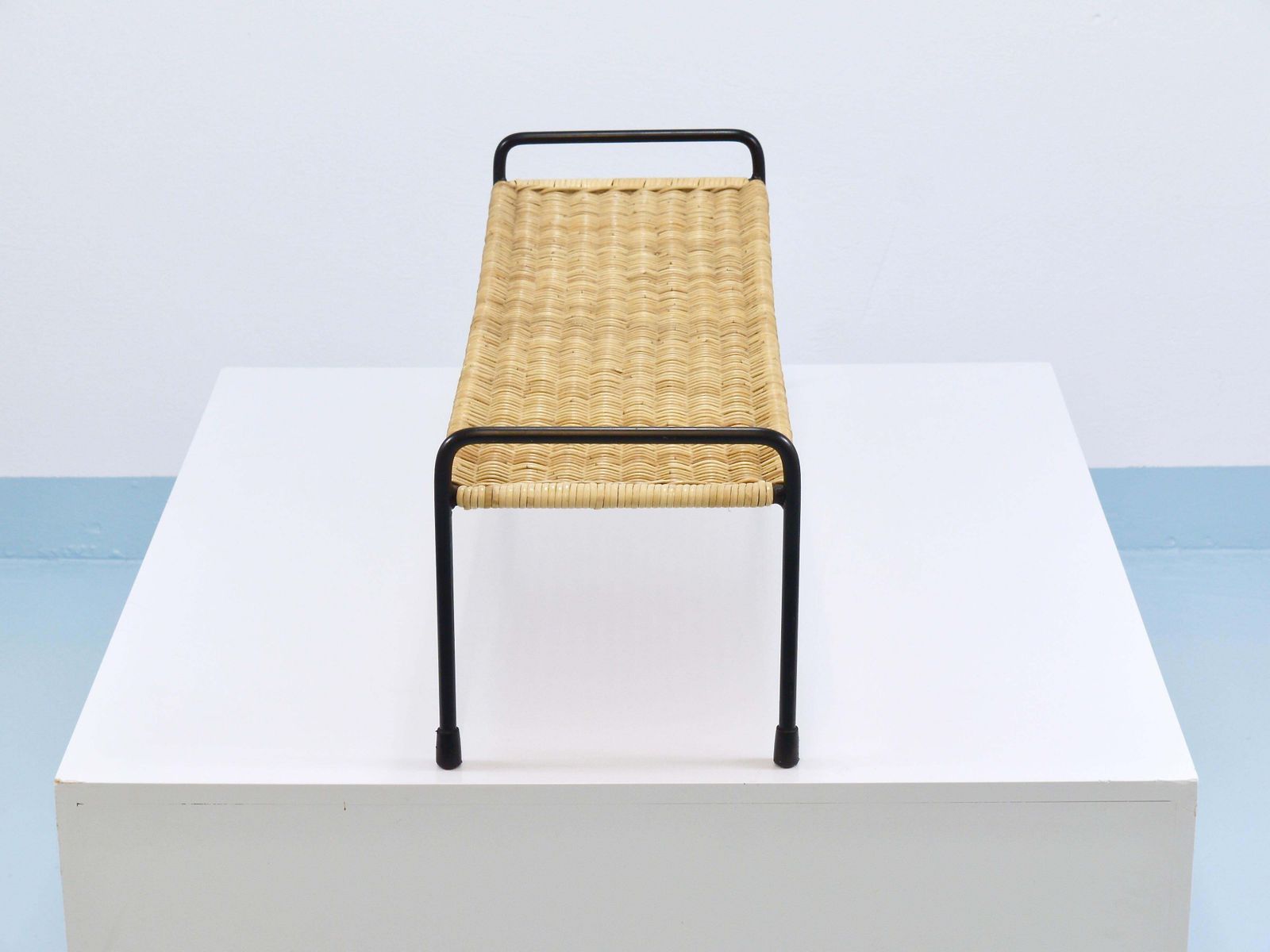 Carl Aubock Side Table, Flower Plant Bench, Iron, Rattan, Wicker, Austria, 1950s photo 1373.0