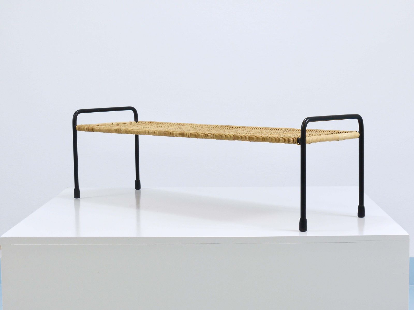 Furniture Carl Aubock Side Table, Flower Plant Bench, Iron, Rattan, Wicker, Austria, 1950s photo
