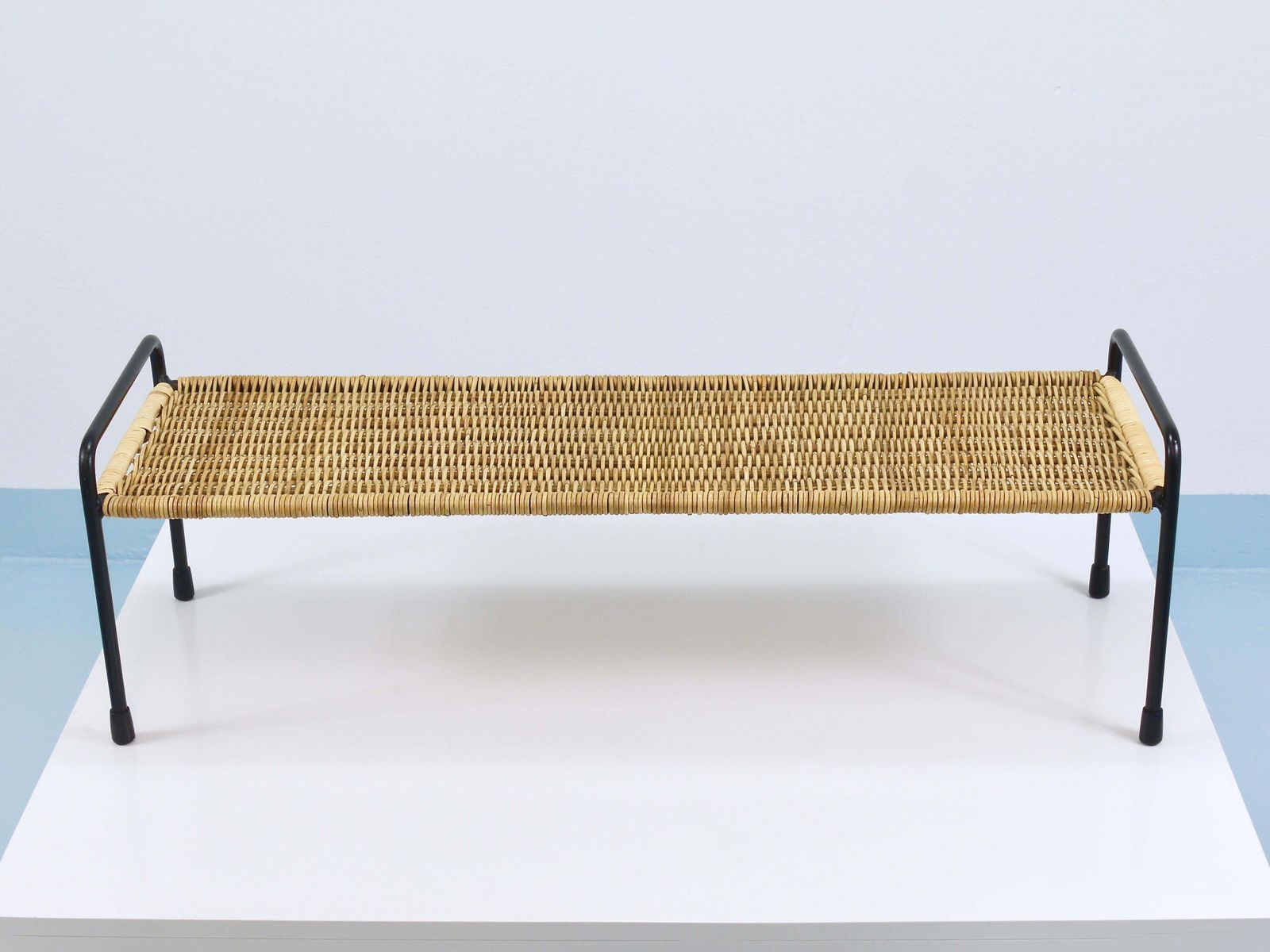 1373.0 Carl Aubock Side Table, Flower Plant Bench, Iron, Rattan, Wicker, Austria, 1950s photo