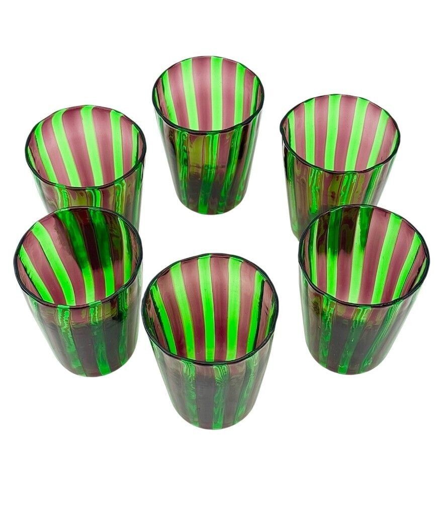 550.0 A Set Of Six Italian Handblown Murano Glass Tumblers photo