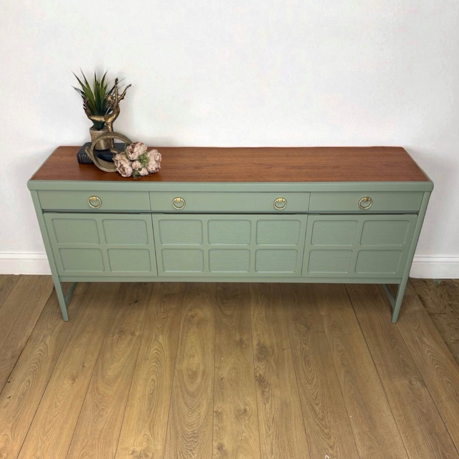 Made To Order Mid Century Modern Sage Green Nathan Sideboard, Drinks, Cocktail, Eucalyptus photo furniture