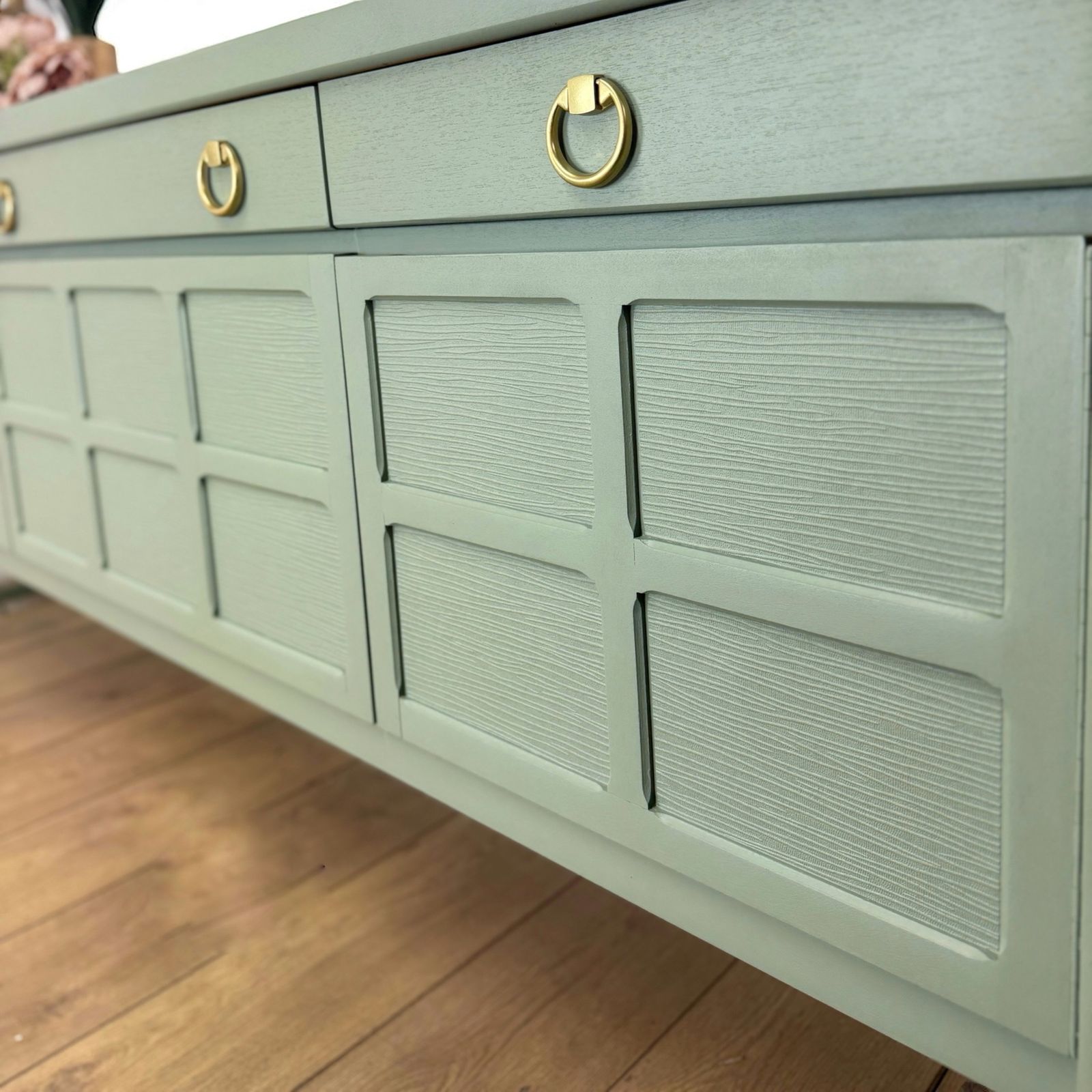 Made To Order Mid Century Modern Sage Green Nathan Sideboard, Drinks, Cocktail, Eucalyptus photo vintage