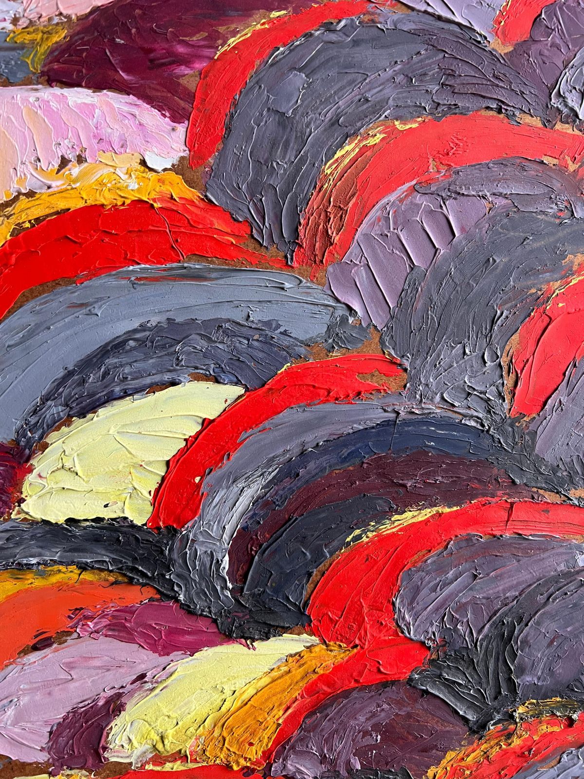 French 1960's Abstract Expressionist Painting With Bold Textured Brushstrokes Sunset Colours photo 980.0