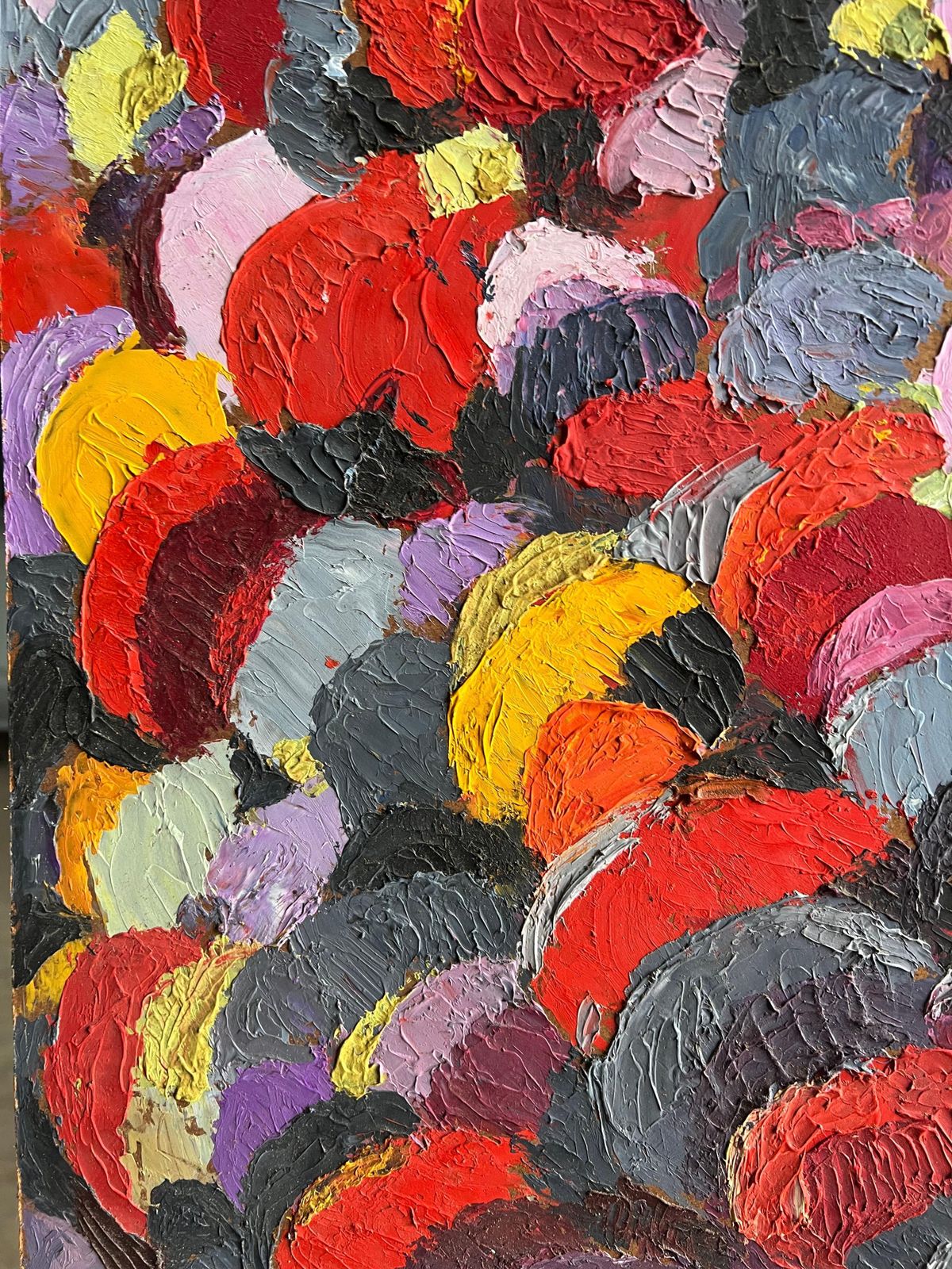 photo for sale French 1960's Abstract Expressionist Painting With Bold Textured Brushstrokes Sunset Colours