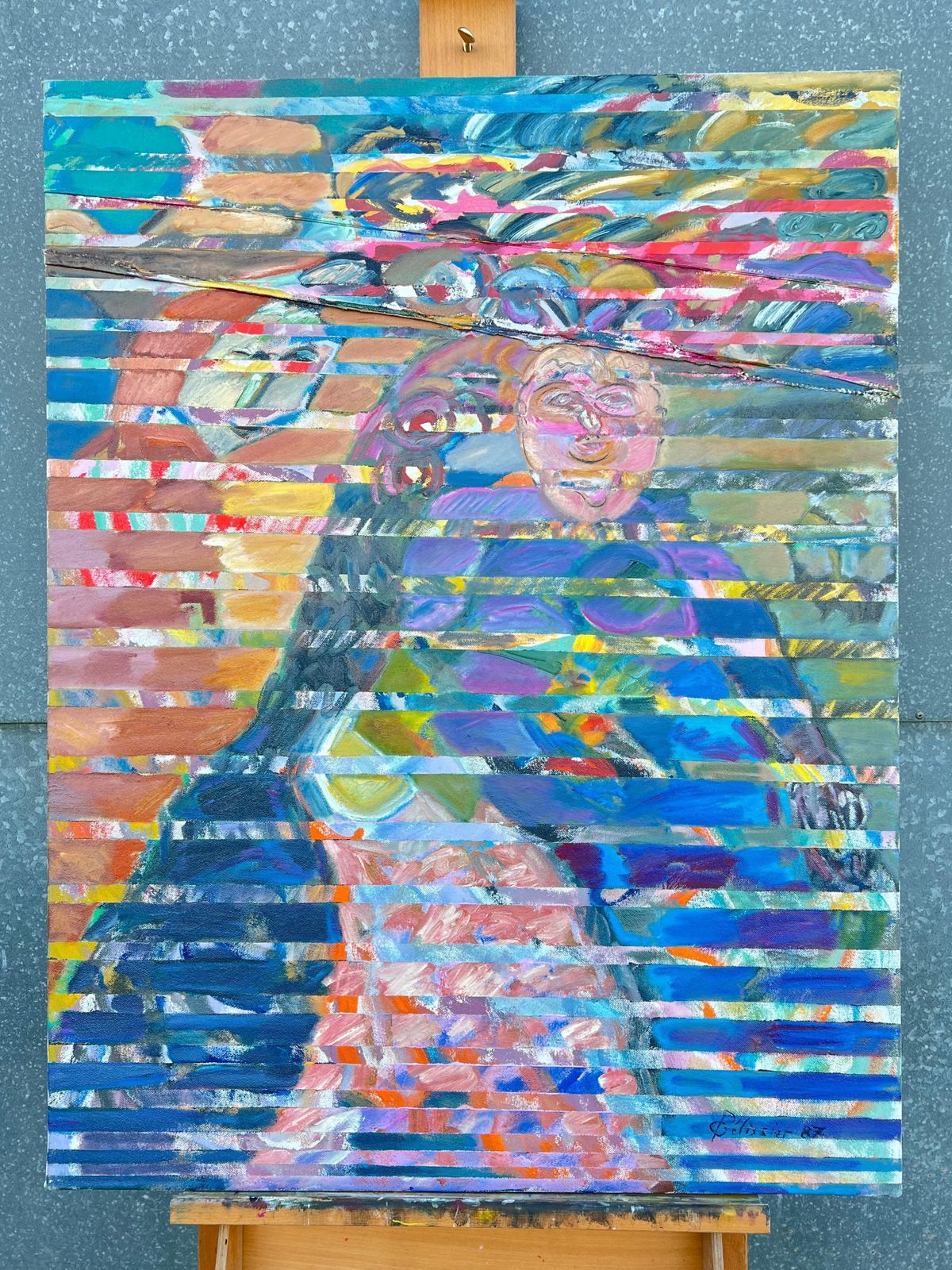 Gilbert Pelissier Huge French 20th Century Abstract Layers & Hidden Portrait 1987 photo furniture