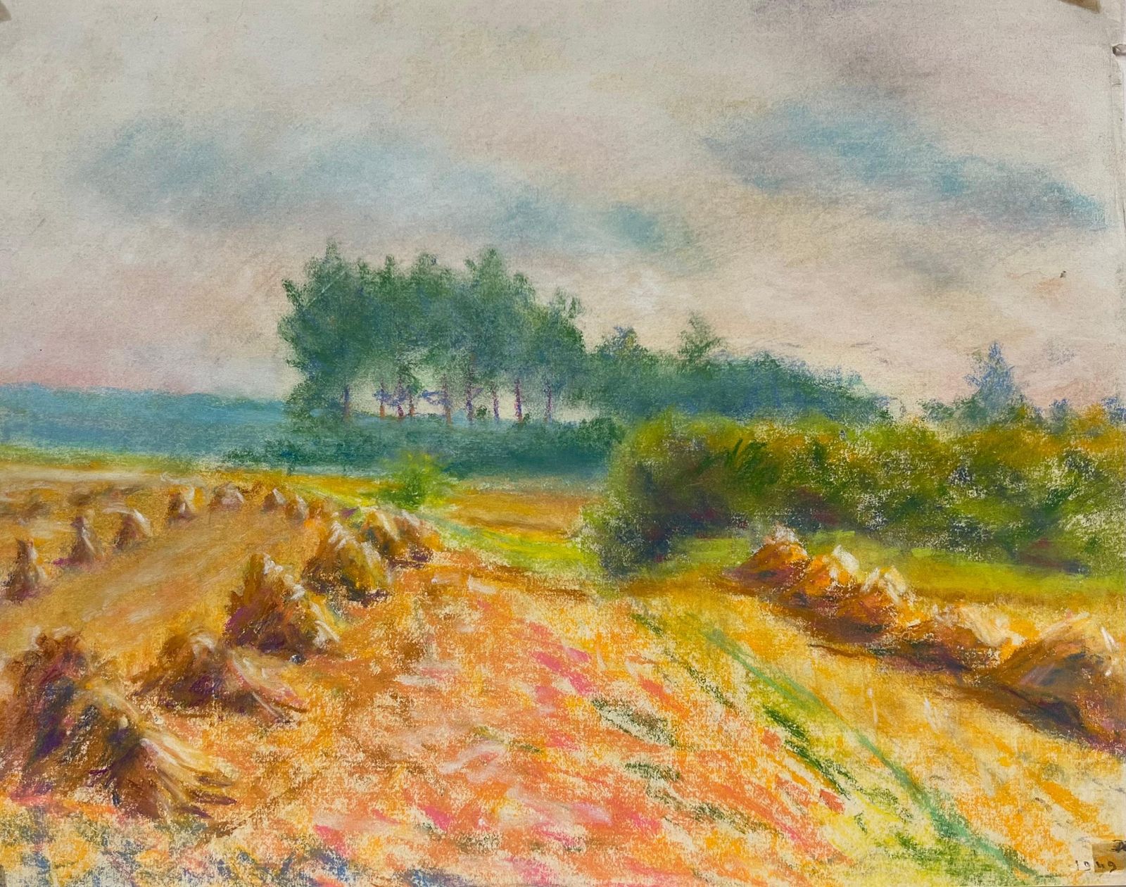 Regine David Golden Harvest Fields Under A Cloudy Sky A Pastel Landscape Of Rural Tranquility 1949 photo for sale
