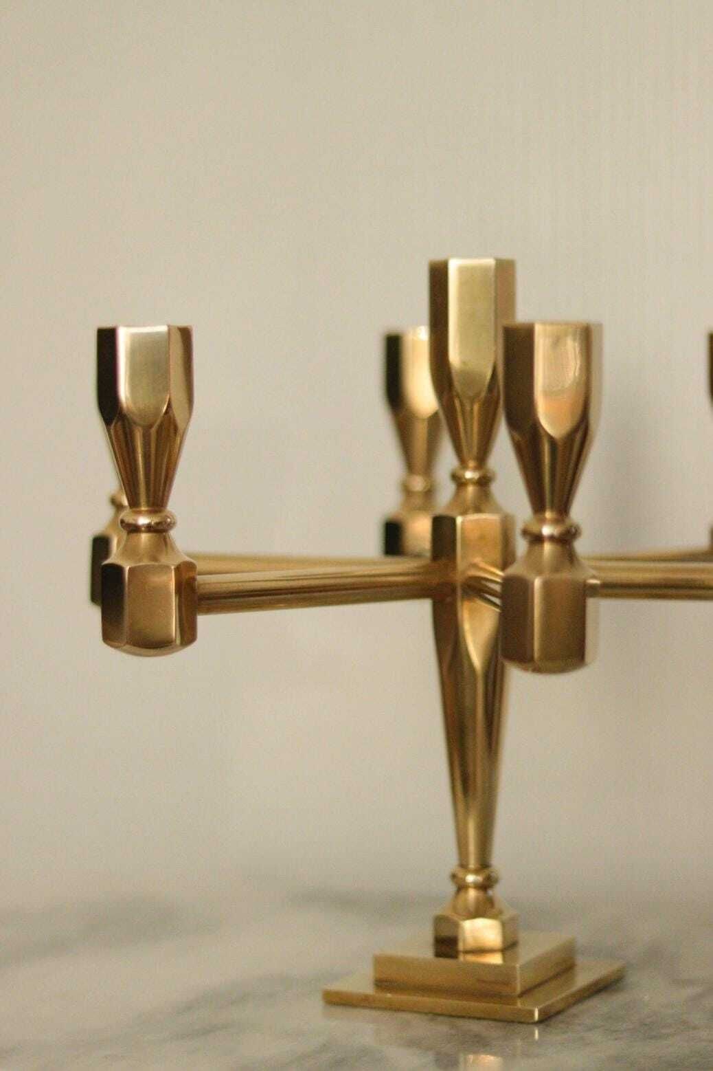 photo buy Swedish Vintage Brass Seven Arm Candelabra By Gusum