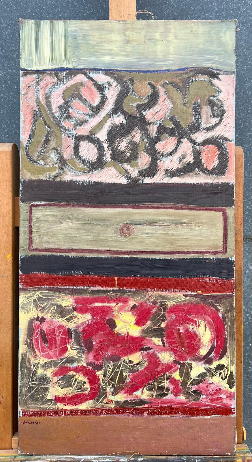 Gilbert Pelissier 1960's French Large Oil Layers Of Expression Textured Abstract Red & Yellows photo for sale