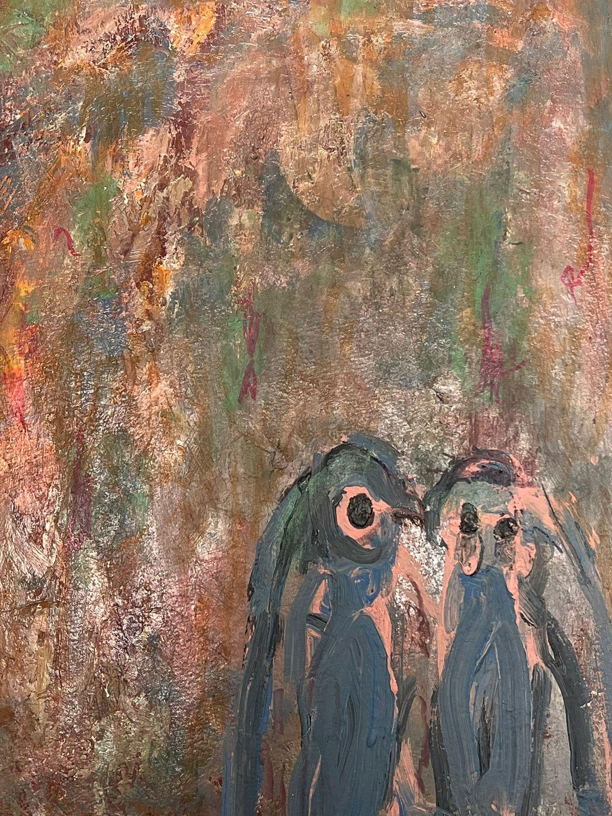 Armand Rottenberg Abstract Expressionist Painting Of Two Penguins Whimsical Companions Oil photo 495.0