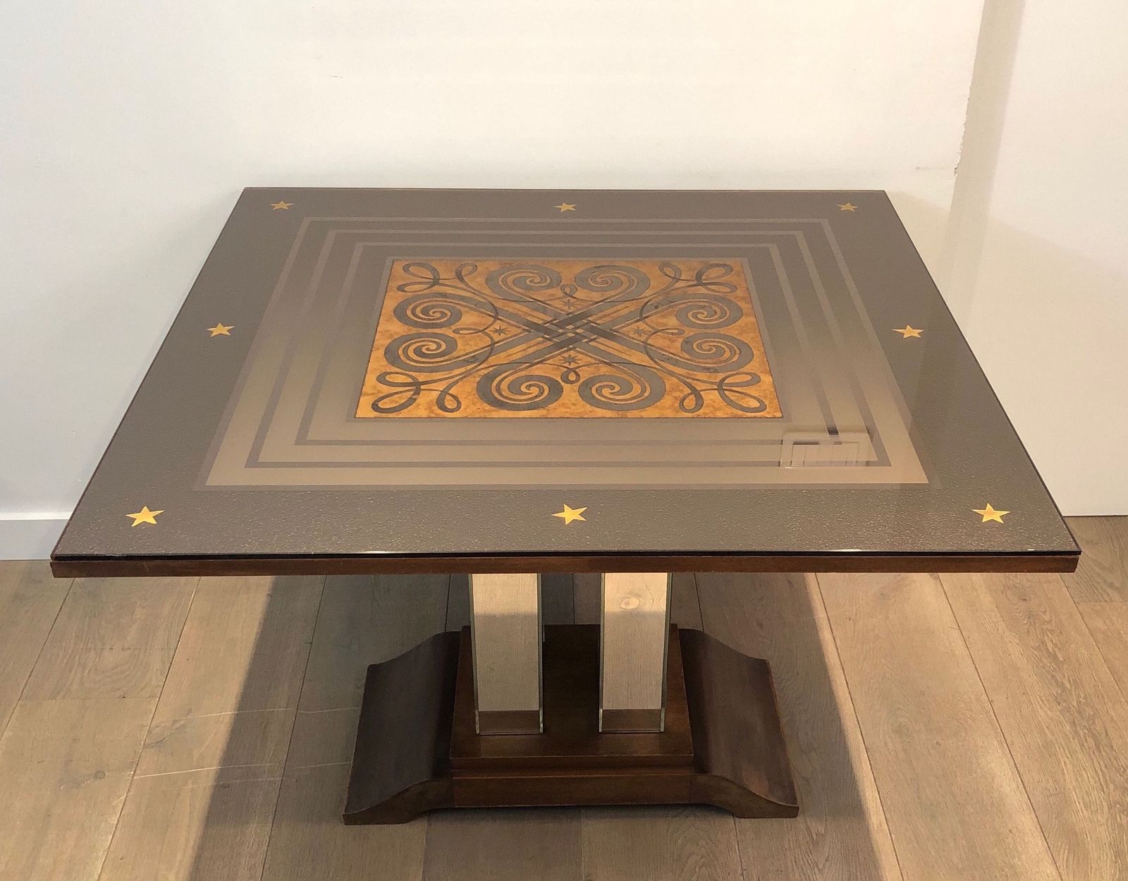 Art Deco Center Table With An églomisé Mirror Top In The Style Of Jules Leleu And Max Ingrand