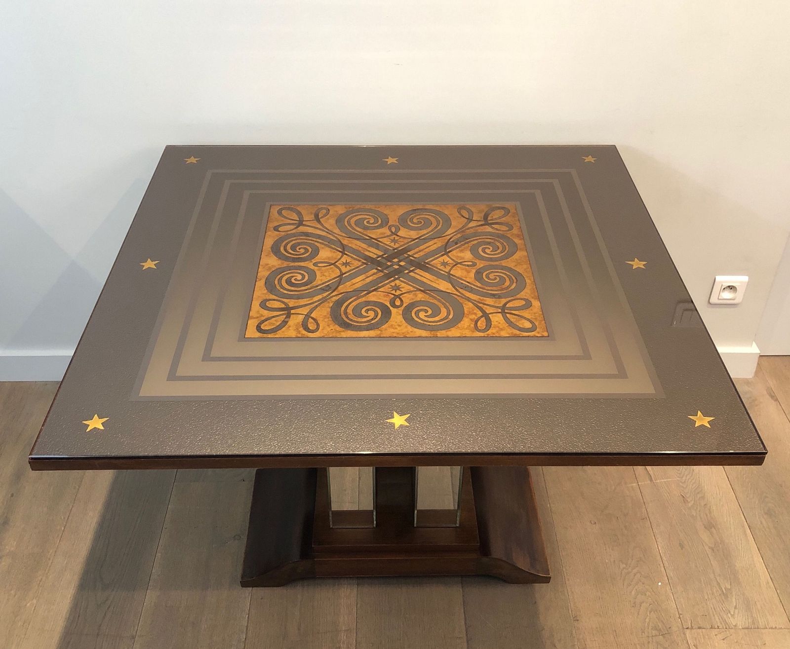 Art Deco Center Table With An églomisé Mirror Top In The Style Of Jules Leleu And Max Ingrand photo 6500.0