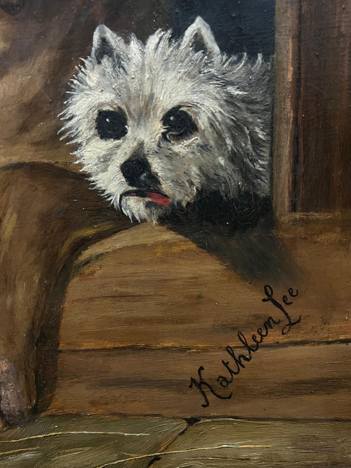 Kathleen Lee Antique Portrait Of Hound And Terrier Dogs In Kennel Oil Painting After Landseer photo 1250.0