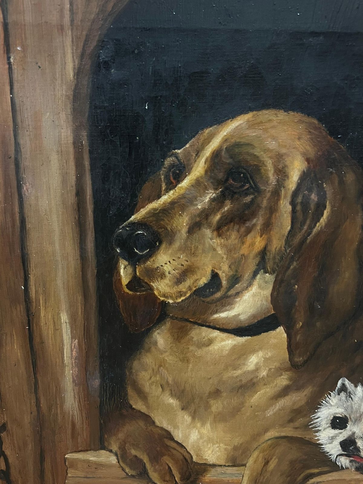 Kathleen Lee Antique Portrait Of Hound And Terrier Dogs In Kennel Oil Painting After Landseer photo buy
