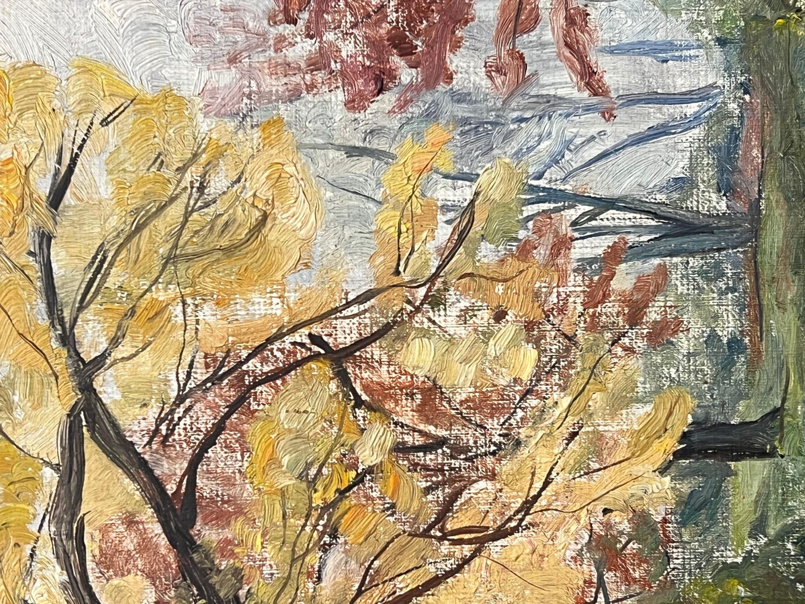Simone Forge 1930's French Impressionist Vibrant Autumn Landscape With Golden And Red Foliage 19th Century photo for sale