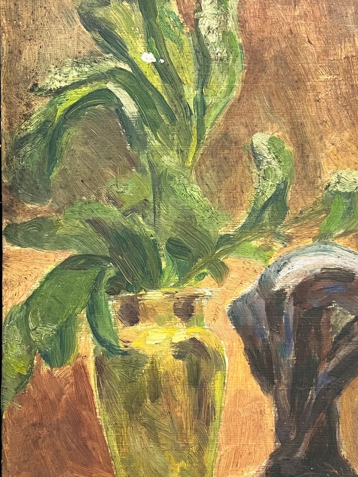 Simone Forge Still Life With Vibrant Green Foliage In Yellow Glass Vase Sculpture On Table 19th Century photo Art