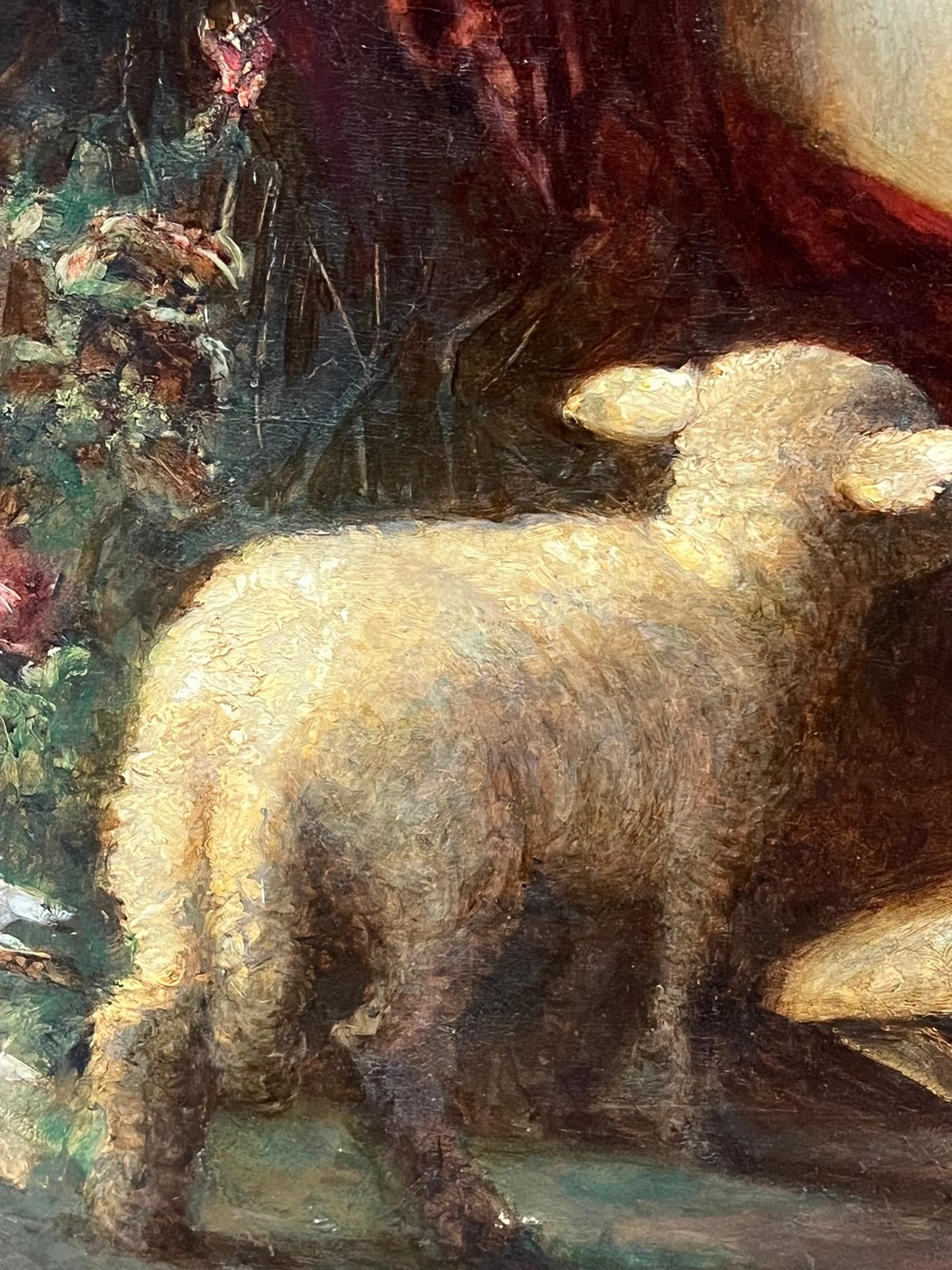 William Underhill Victorian Pastoral Scene Children With Pet Lamb & Cat 19th Century Large Oil 1847 photo vinterior