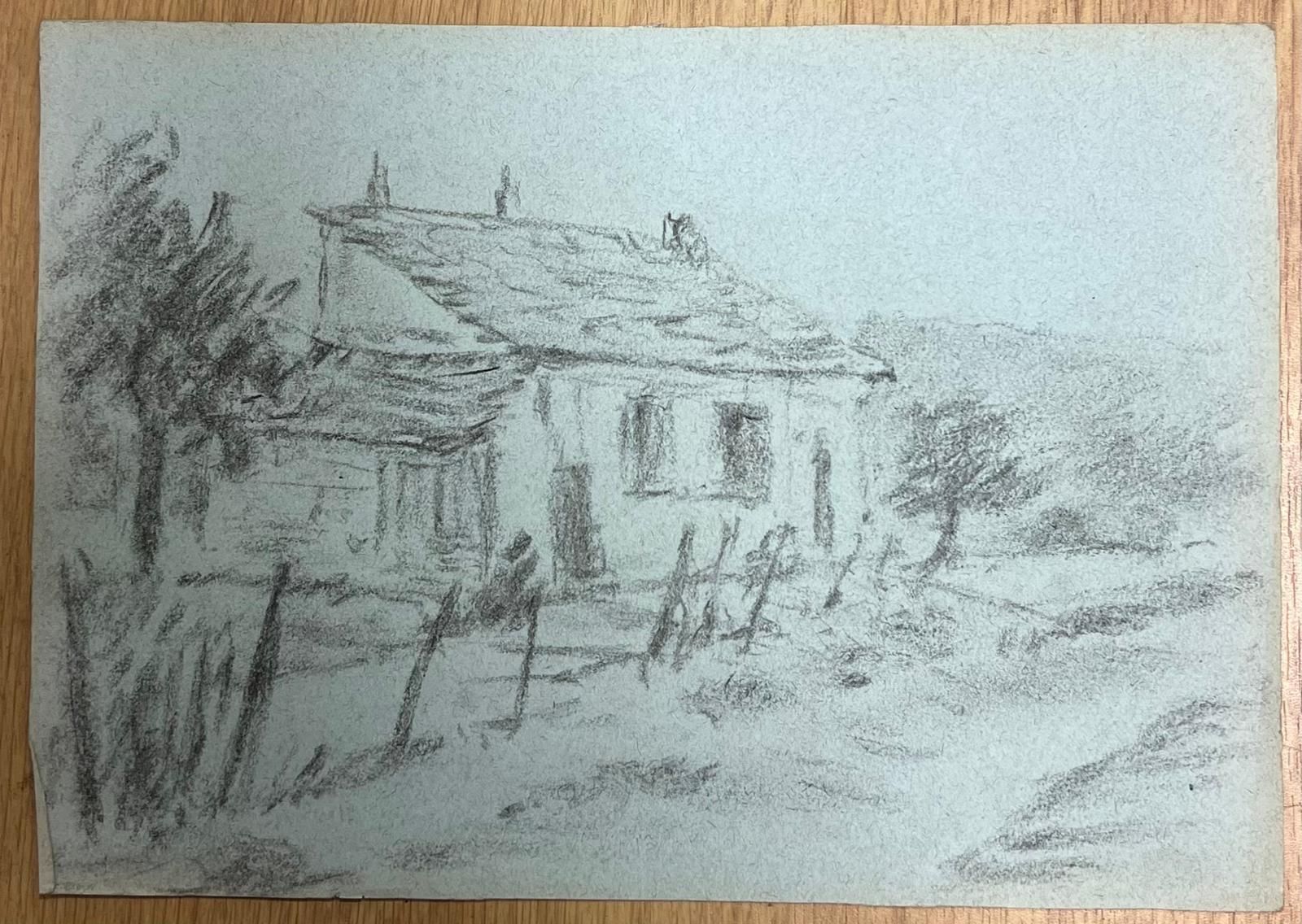Regine David Rustic French Cottage Charcoal Drawing Tranquil Countryside 1954 photo furniture