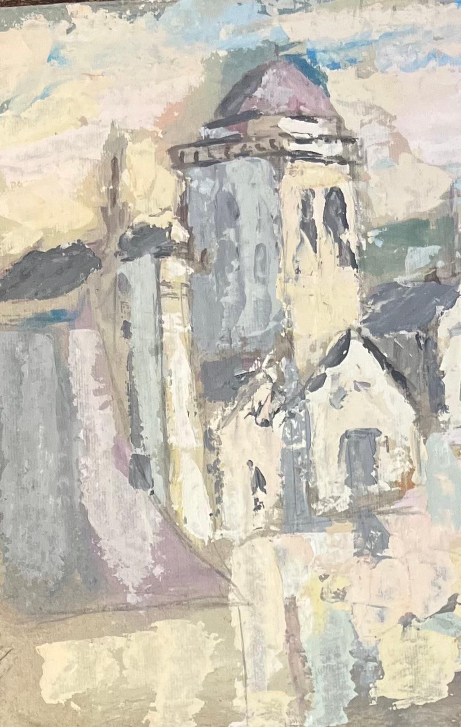 French Impressionist Oil Painting Of Village Of Shadows In Pastel Light photo for sale