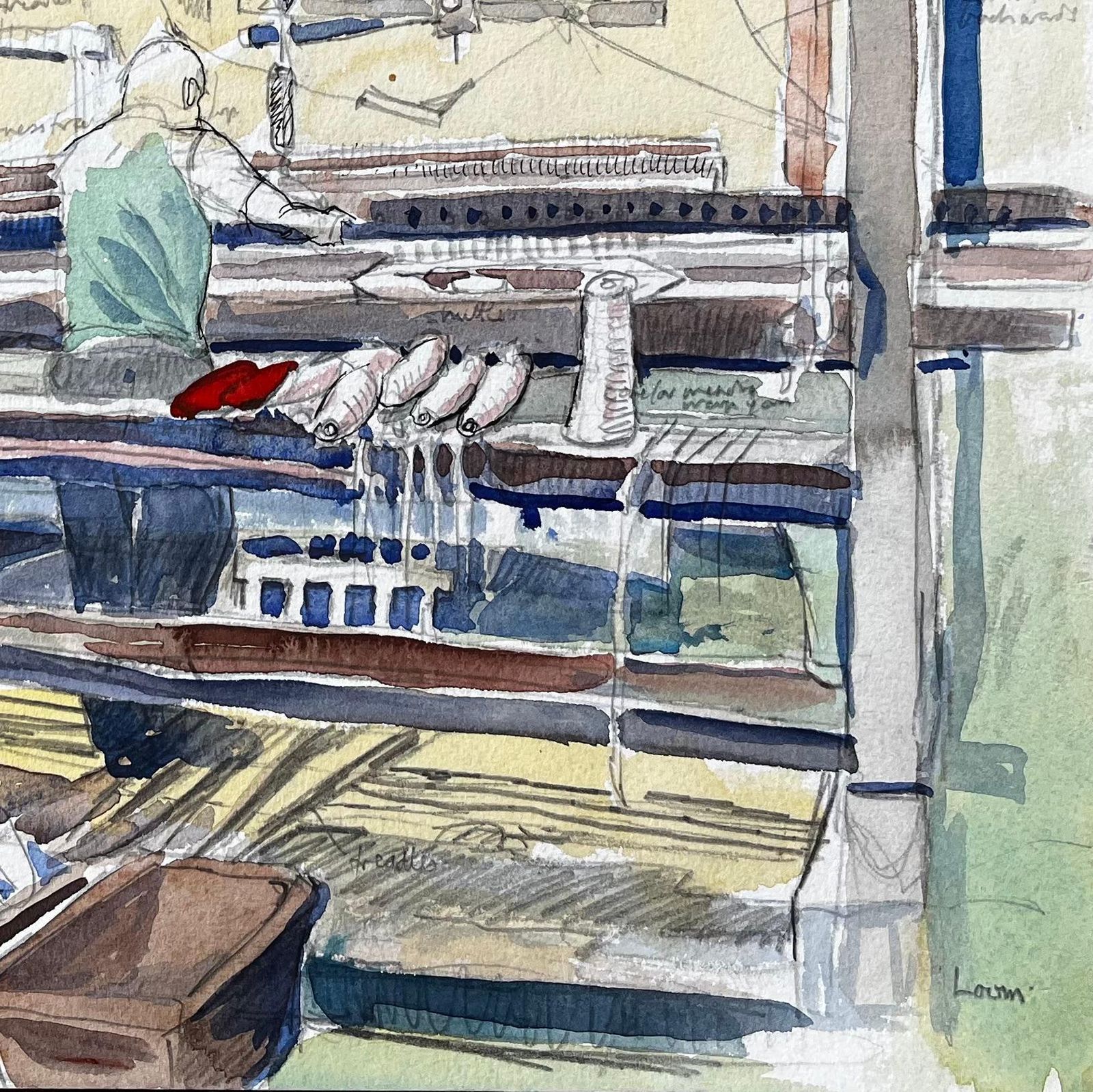 Weaving Loom Interior Watercolour Of Cogswell Manor Farm Textile Workshop 1988 photo Art