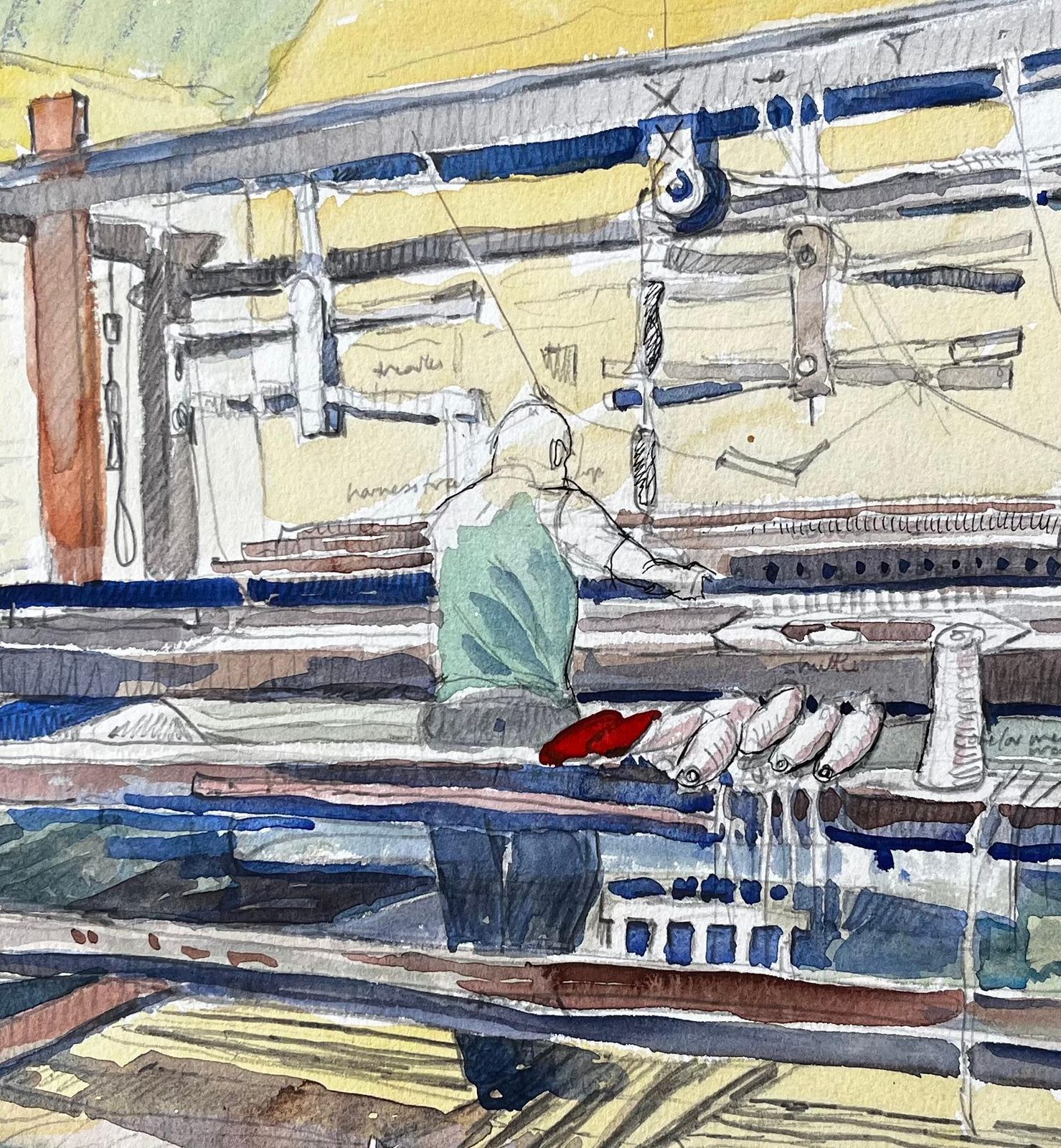 Weaving Loom Interior Watercolour Of Cogswell Manor Farm Textile Workshop 1988 photo buy