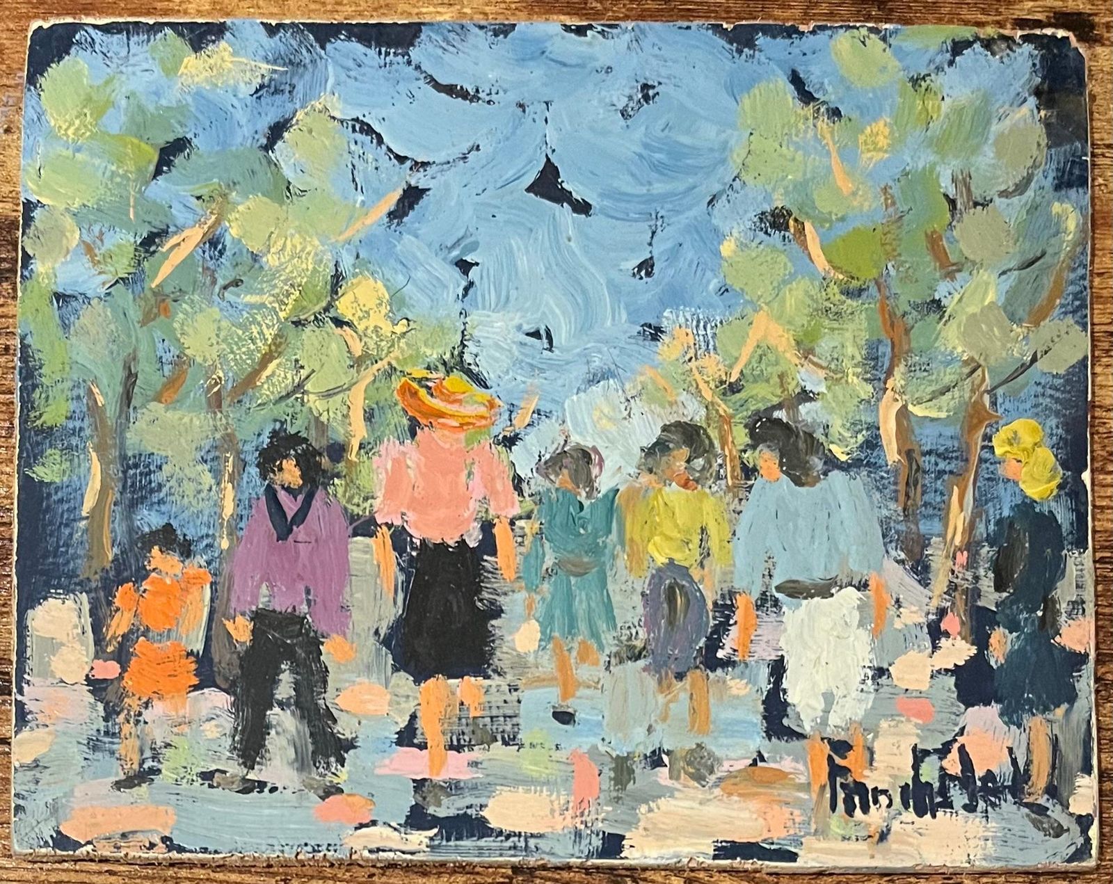 French Impressionist Oil Painting Of Figures Walking Through A Sunlit Park photo furniture