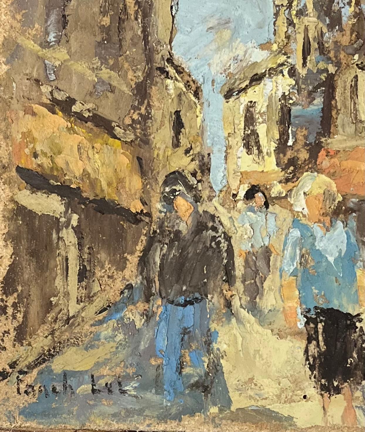 French Impressionist Oil Painting Of Figures Walking Along A Street In A Town 20th Century photo Art