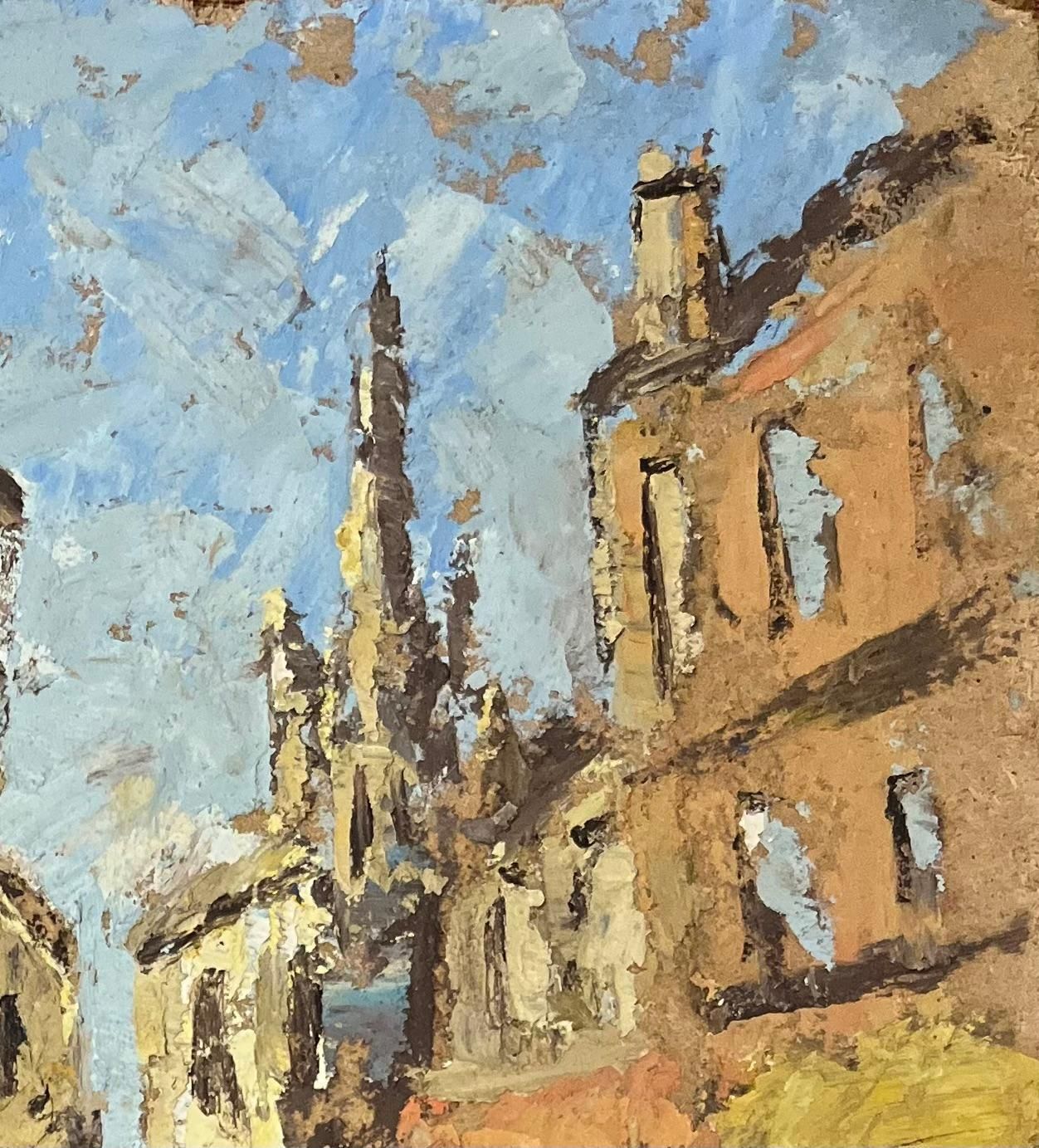 French Impressionist Oil Painting Of Figures Walking Along A Street In A Town 20th Century photo 545.0