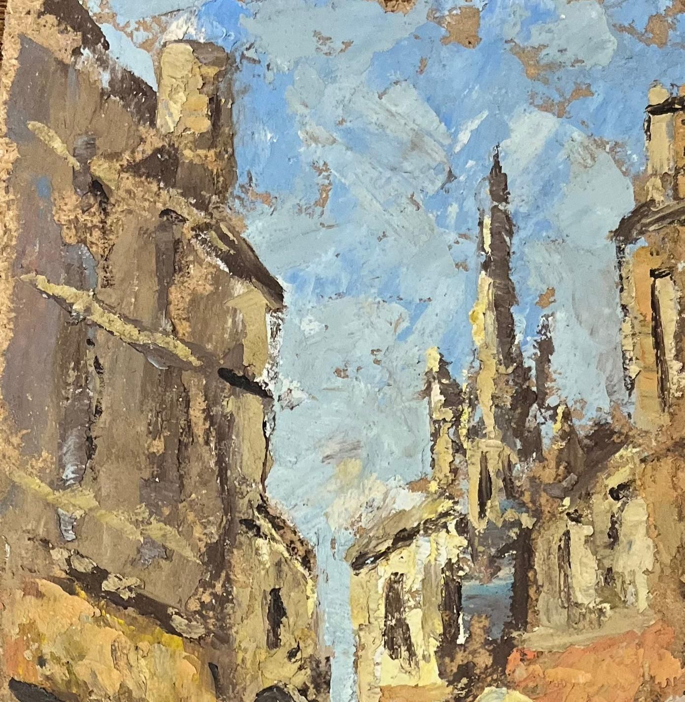 French Impressionist Oil Painting Of Figures Walking Along A Street In A Town 20th Century photo vinterior