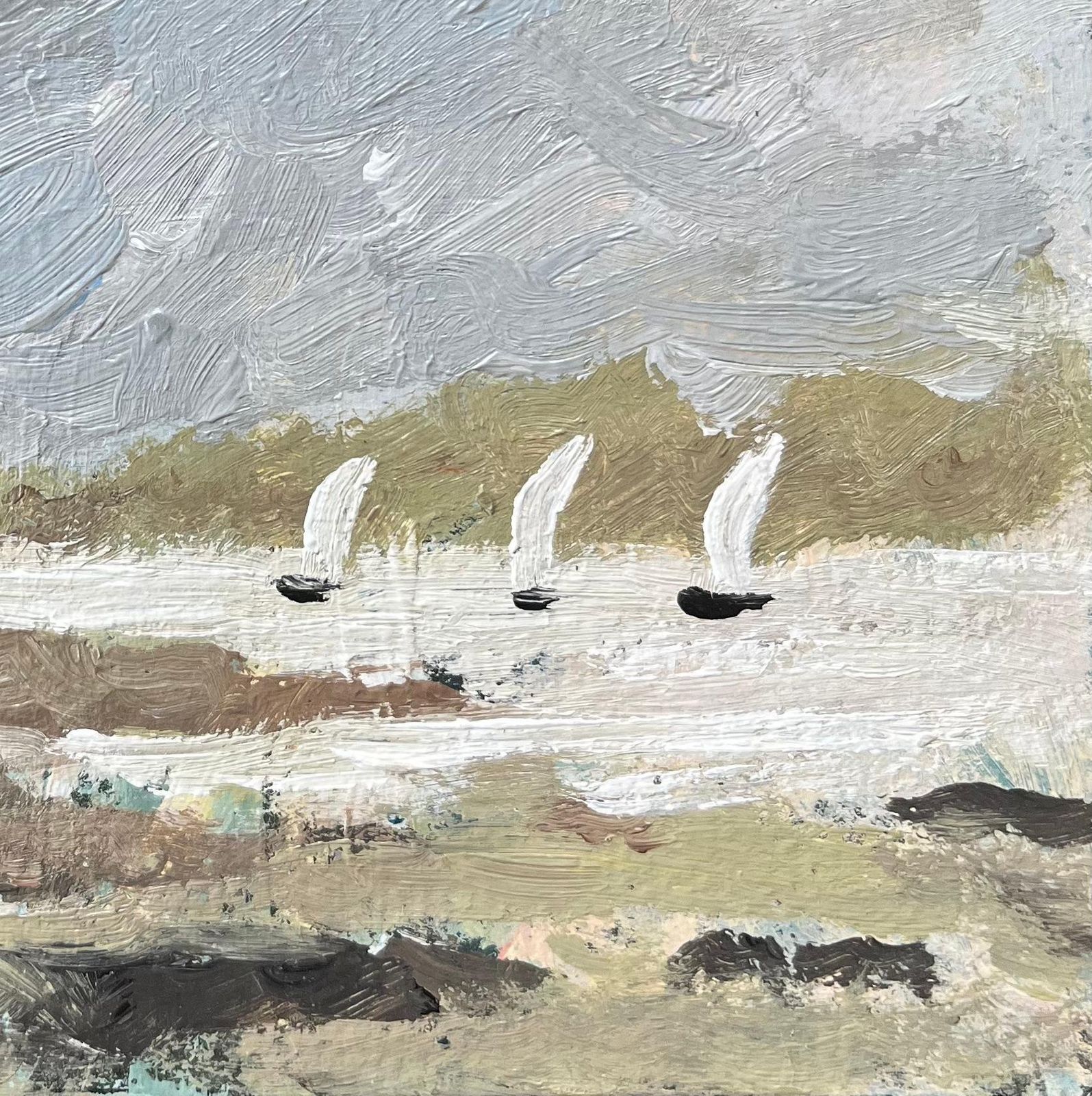 French Impressionist Oil Painting Of Sailboats In Regatta At Saint Lunaire Bay photo for sale