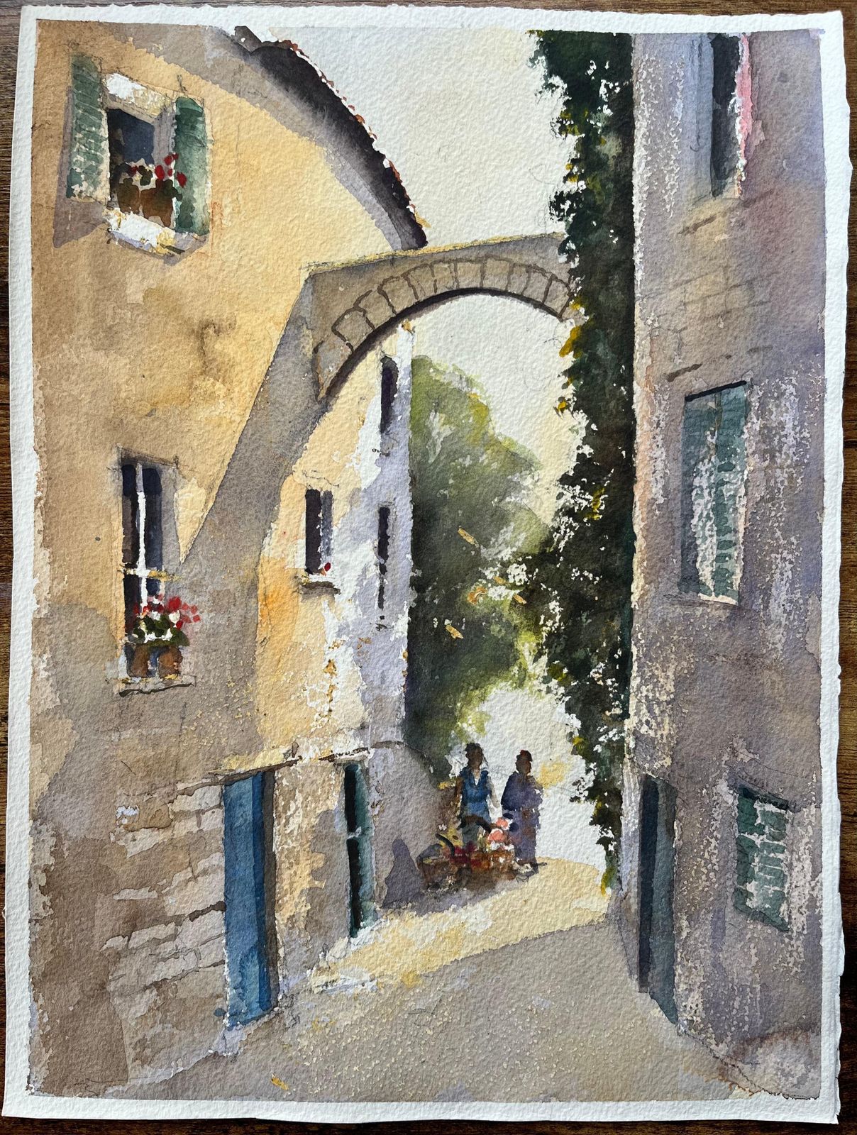 Anthony Avery British Impressionist Watercolor Of An Italian Village Archway With Figures photo furniture