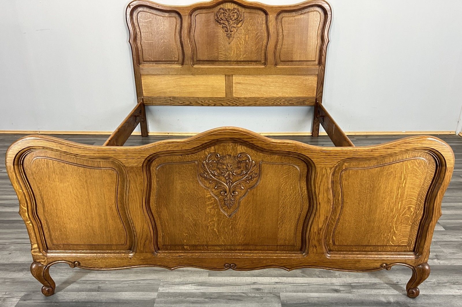 Bed Vintage French Louis XVI Double Bed Frame Oak Carved Headboard Lot 4617 photo for sale