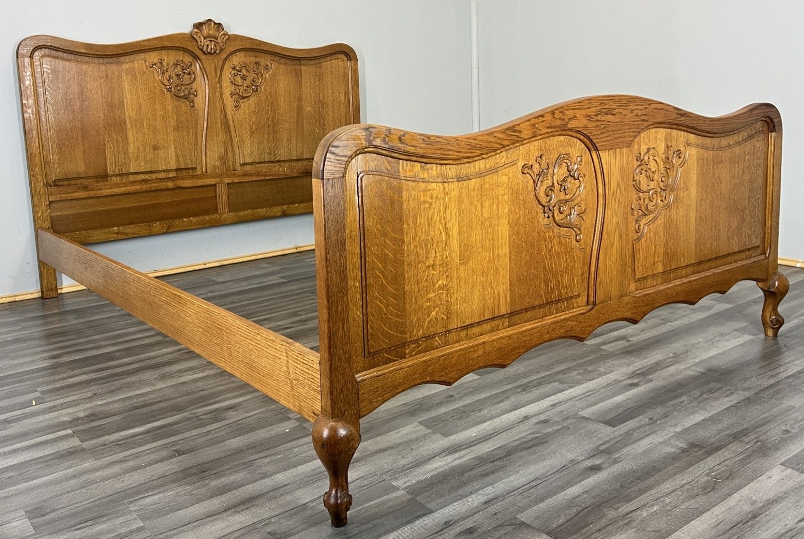 Bed Vintage French Louis XVI Double Bed Frame Oak Carved Headboard Lot 4613 photo furniture