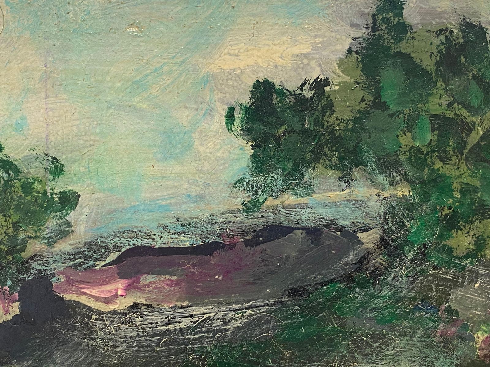 Jacques Pinon, French Expressionist Landscape Painting Late 20th Century photo furniture
