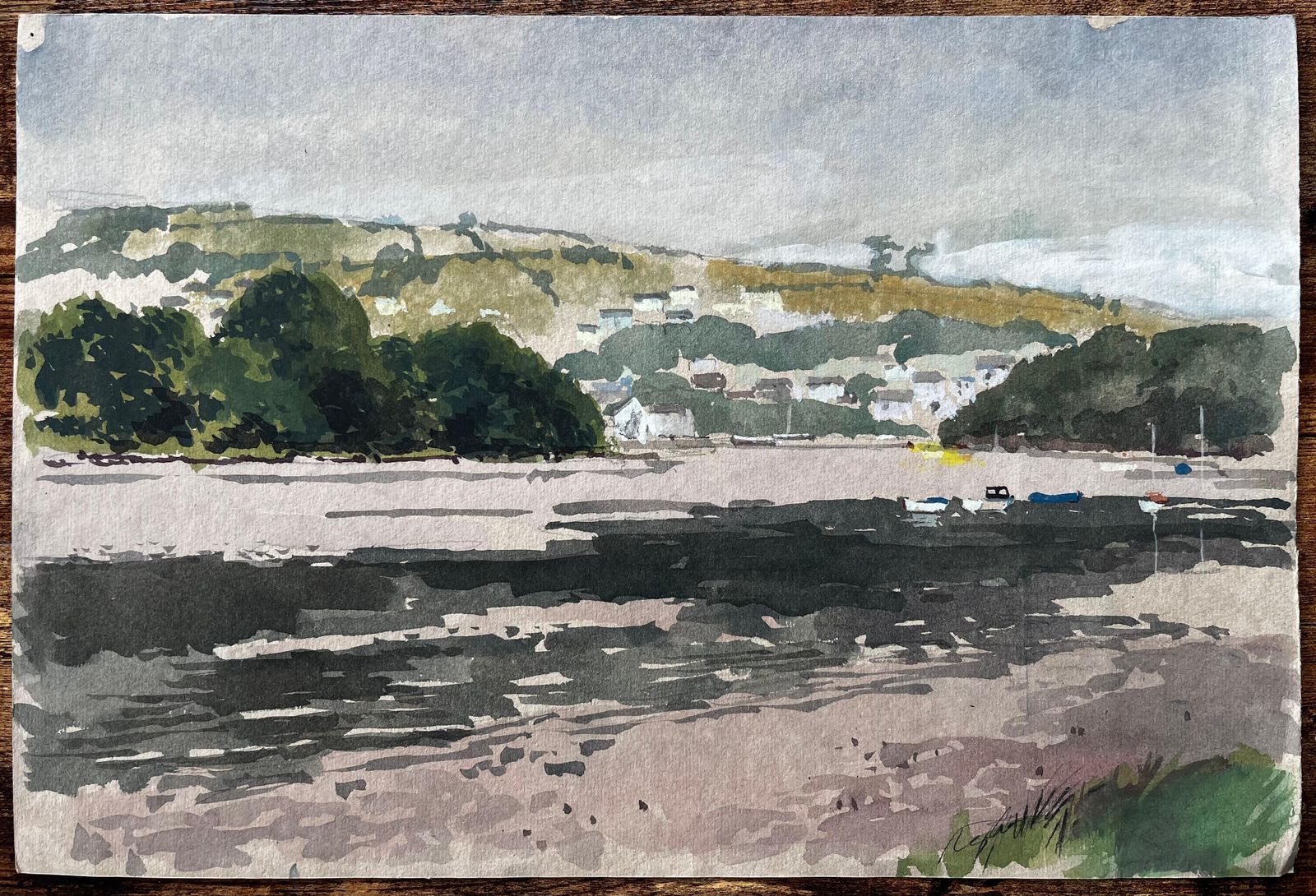 Anthony Herbert Estuary View With Boats And Hills Distant View Of Cardigan From St Dogmaels 1980 photo buy