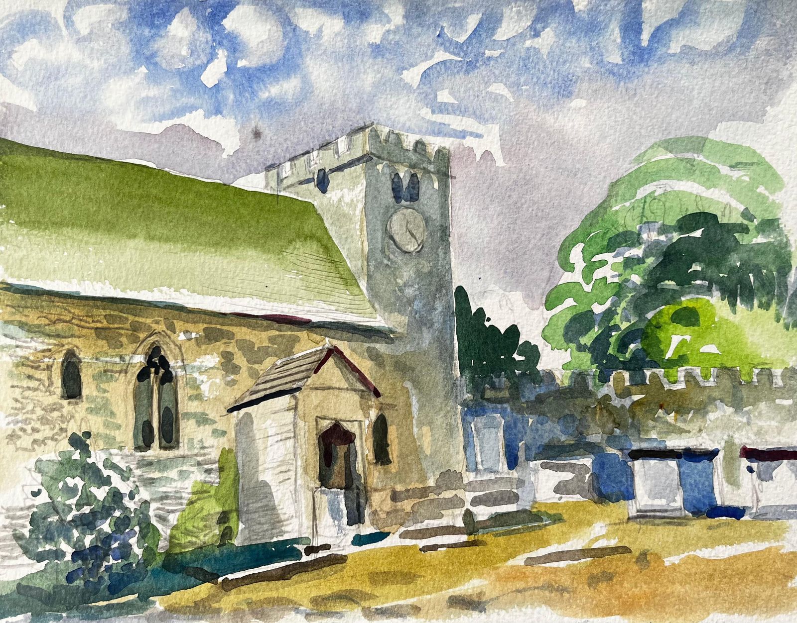 John Steane (B.1931) Wytham Church Oxfordshire Watercolour Painting Of Historic Village Church 2019