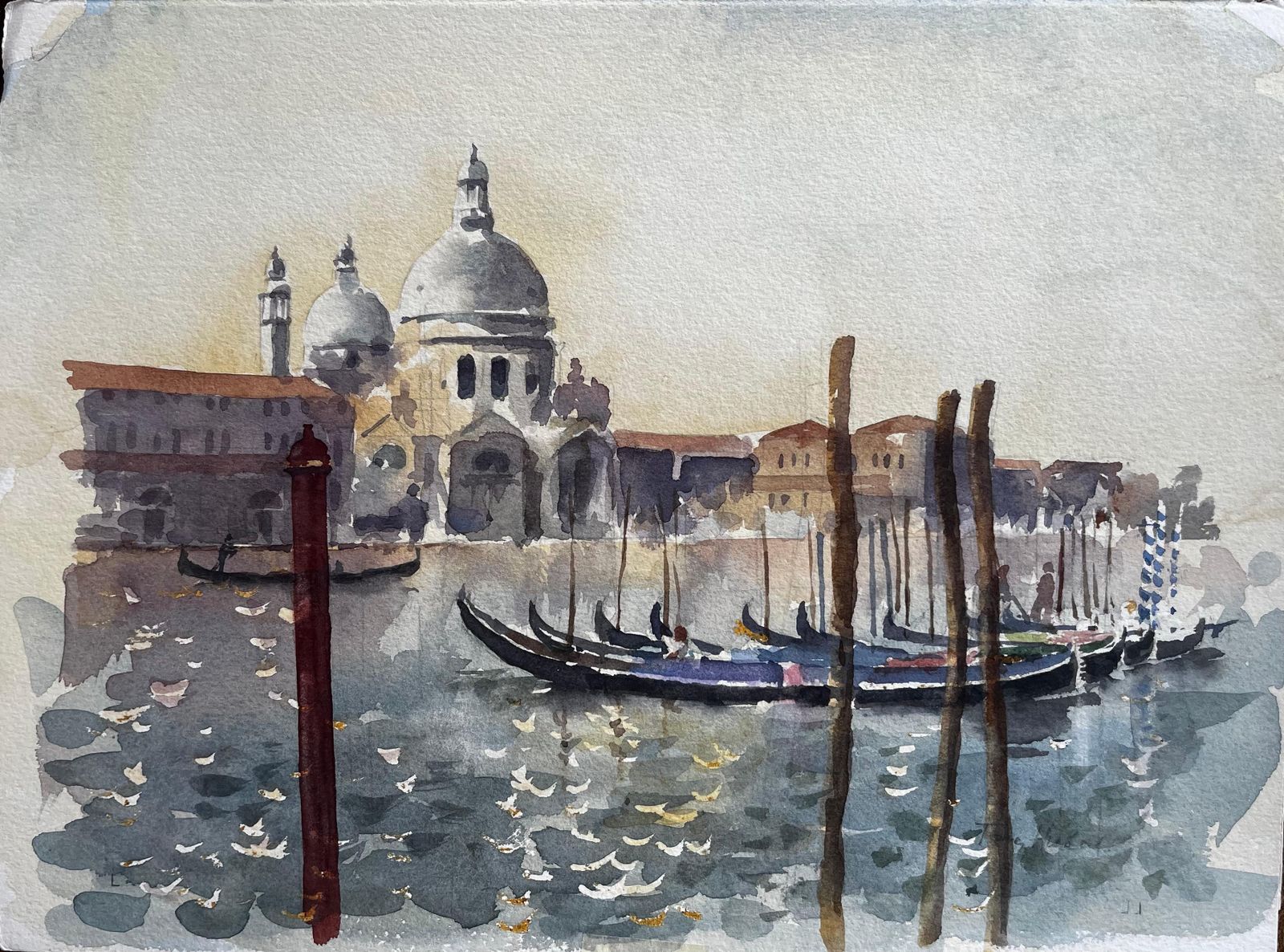 Anthony Herbert Gondolas On The Grand Canal With Santa Maria Della Salute Venice