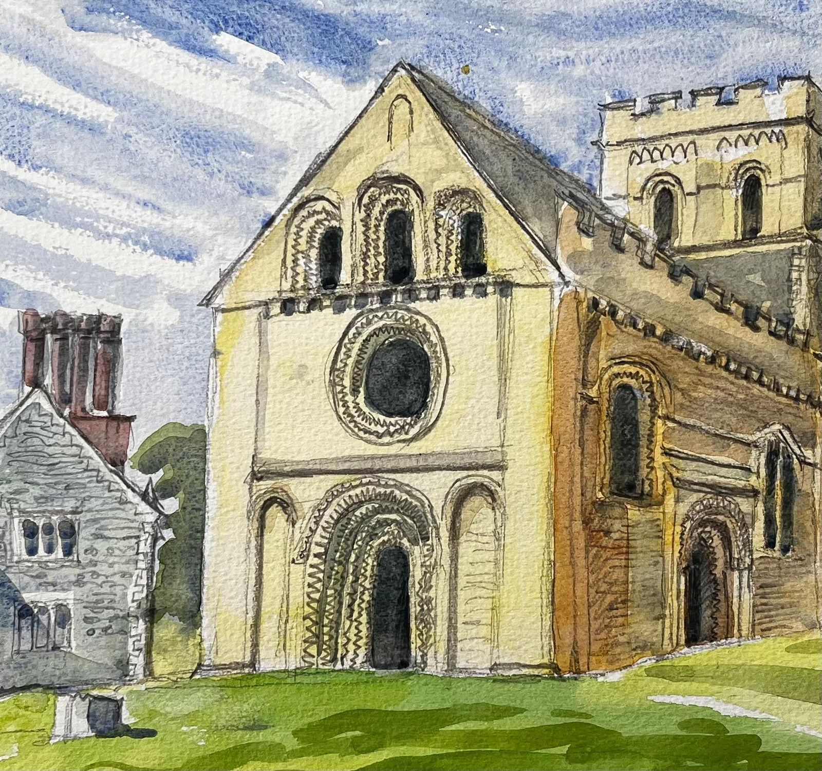 John Steane (B.1931) Iffley Church Oxfordshire Romanesque Architecture British Church Painting photo buy