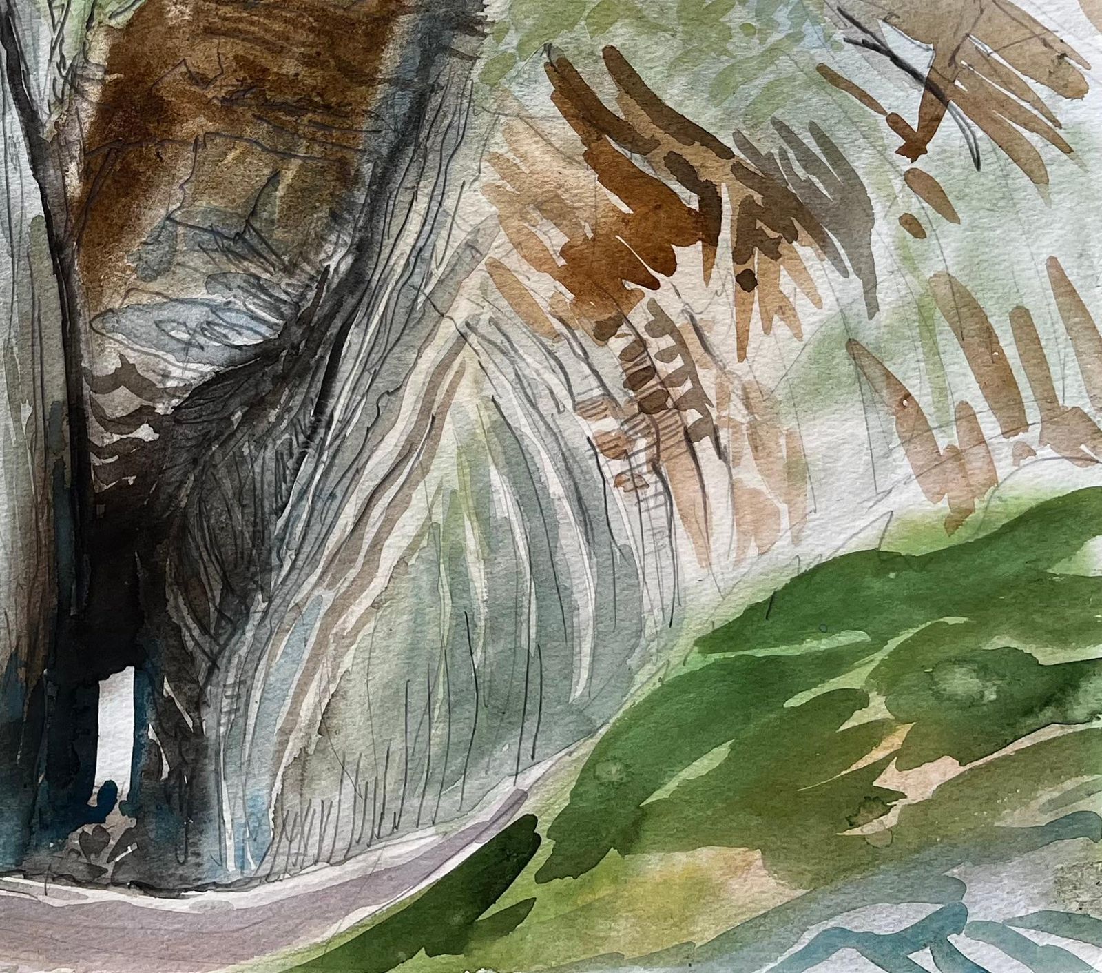 John Steane (B.1931) Dramatic Coastal Cliff Chasm And Sea View Expressive Watercolour By John Steane photo for sale