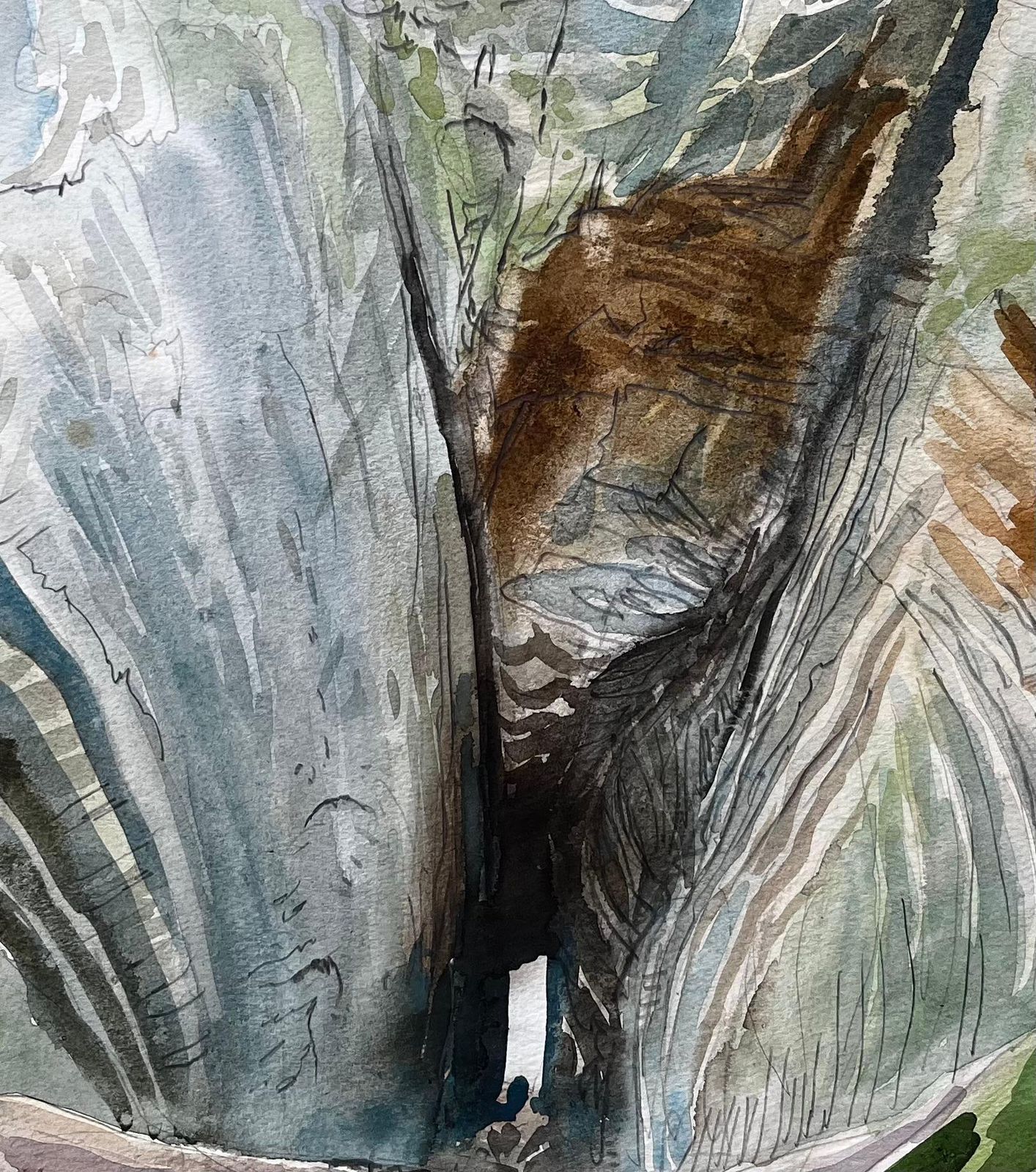 John Steane (B.1931) Dramatic Coastal Cliff Chasm And Sea View Expressive Watercolour By John Steane photo buy
