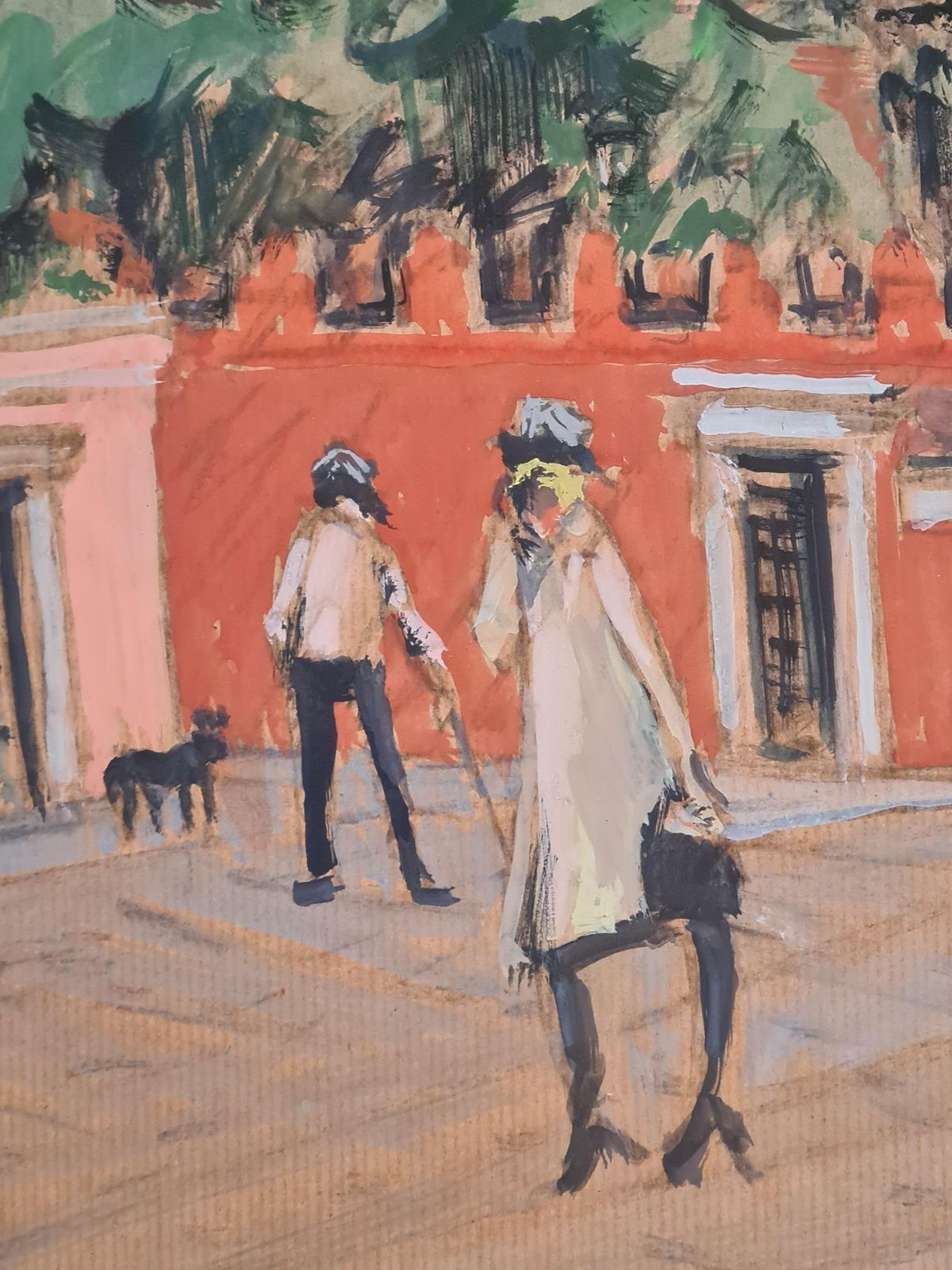Venice, Large Mid 20th Century Gouache On Paper, A Walk In The Piazza, 1960s By Pierre Pruvost photo for sale