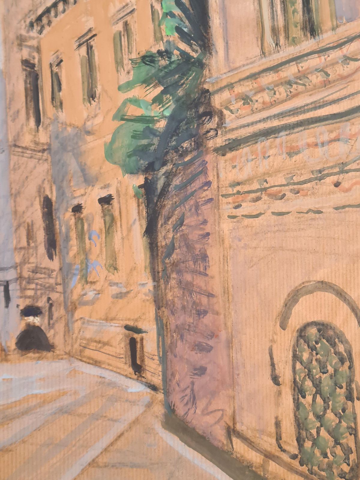 Venice, Large Mid 20th Century Gouache On Paper, A Walk In The Piazza, 1960s By Pierre Pruvost photo vintage