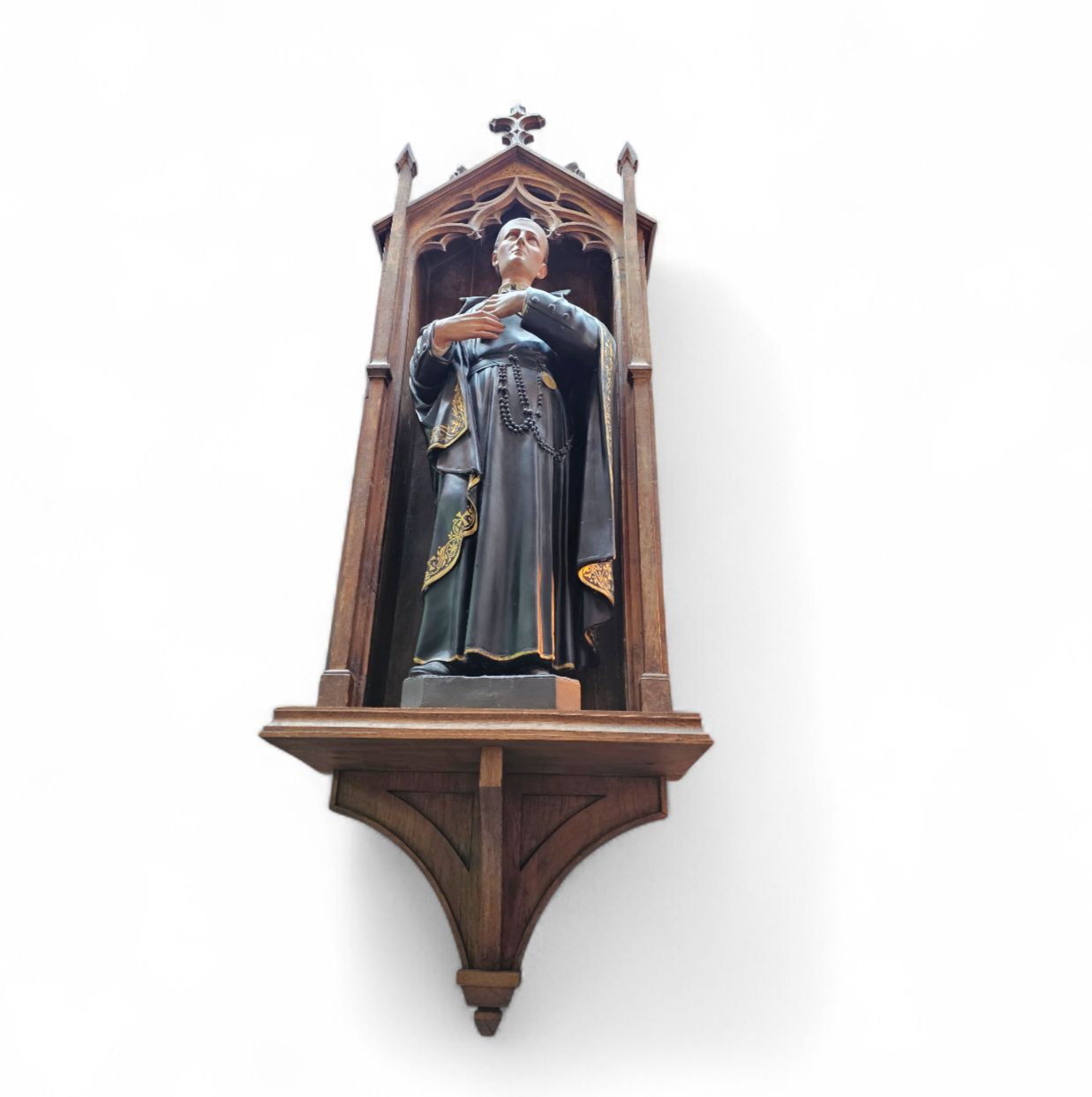 Statue Of A Religious Figure / Patron Saint Gerard Majella / Placed In A Gothic Niche / Labeled / photo 1931.0