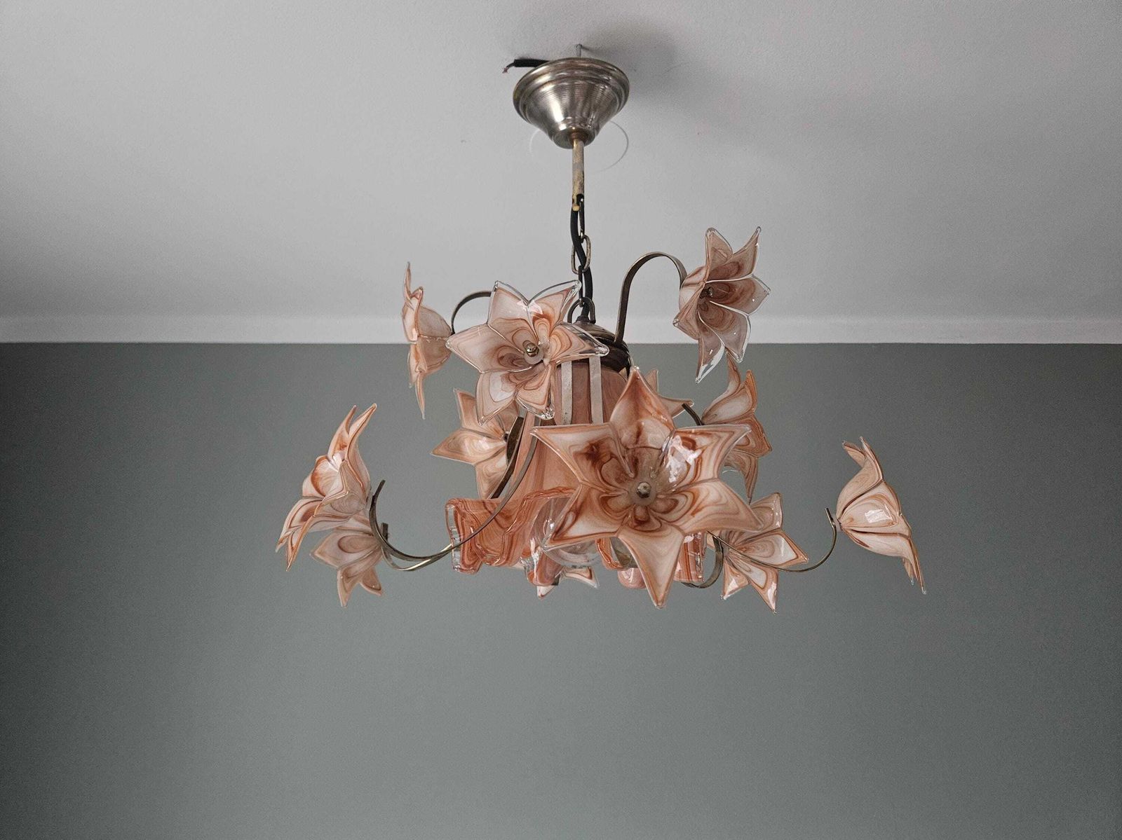 Vintage Murano Glass Chandelier – Hand Blown Floral Design, Venini Style photo 506.0